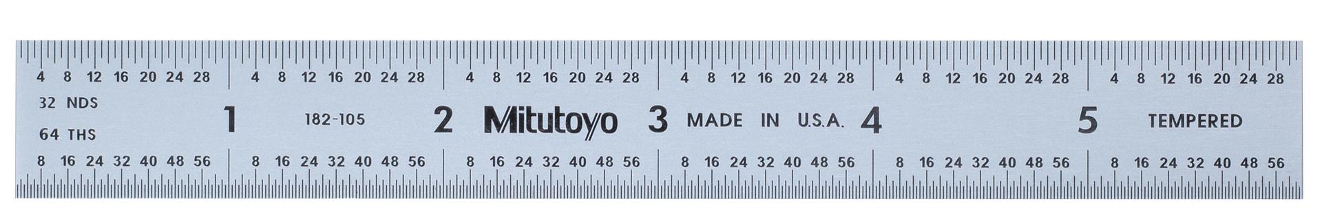 Mitutoyo, 182-105, 6 In, 150mm Steel Rule, 3/4 In  Wide, Rigid, Satin Chrome Finish Tempered Stainless Steel, (1/32, 1/64, 1mm, 0.5mm)