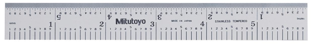 Mitutoyo, 182-107, 6 In, 150mm Steel Rule, 3/4 In  Wide, Rigid, Satin Chrome Finish Tempered Stainless Steel, (1/10, 1/100, 1mm, 0.5mm)