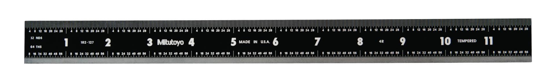 Mitutoyo, 182-127, STEEL RULE 12 In BLACK Chrome Finish,1 In  Wide, (1/8, 1/16, 1/32, 1/64)