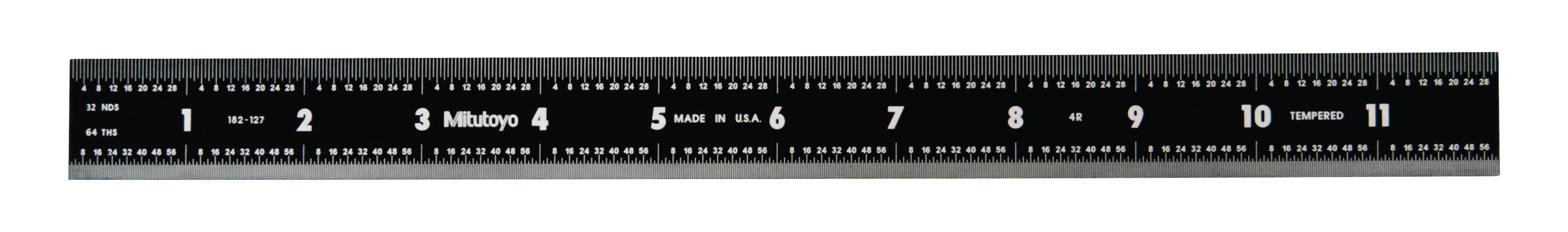 Mitutoyo, 182-127, STEEL RULE 12 In BLACK Chrome Finish,1 In  Wide, (1/8, 1/16, 1/32, 1/64)