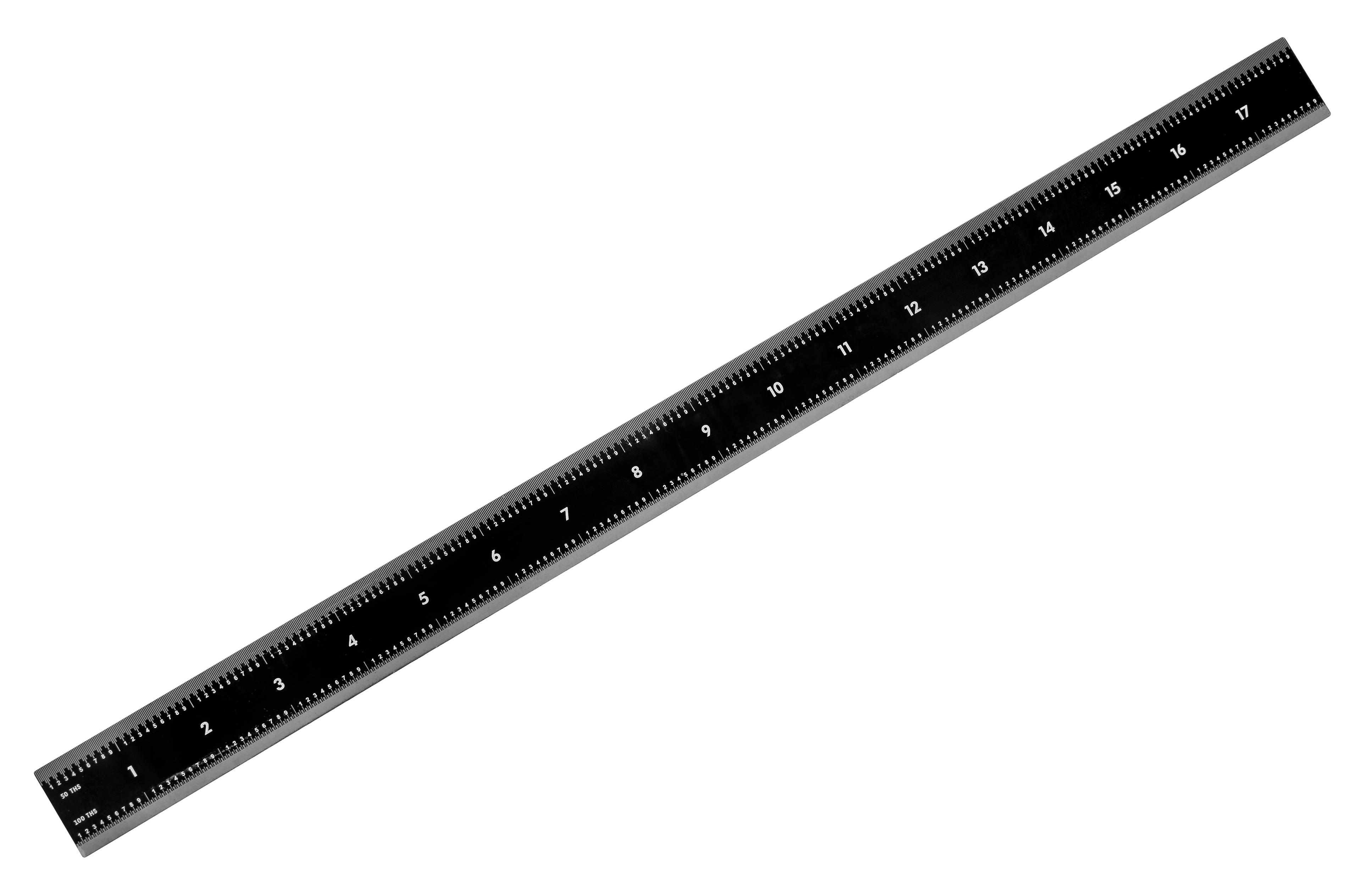Mitutoyo, 182-148, 18 In, 16R Steel Rule, 1  3/16 In  Wide, Rigid, Black Chrome Finish tempered Stainless Steel, (1/32, 1/64, 1/50, 1/100)