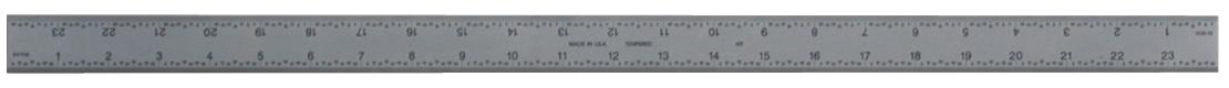 Mitutoyo, 182-161, 24 In, 4R Steel Rule, 1  3/16 In  Wide, Rigid, Satin Chrome Finish Tempered Stainless Steel, (1/8, 1/16, 1/32, 1/64)