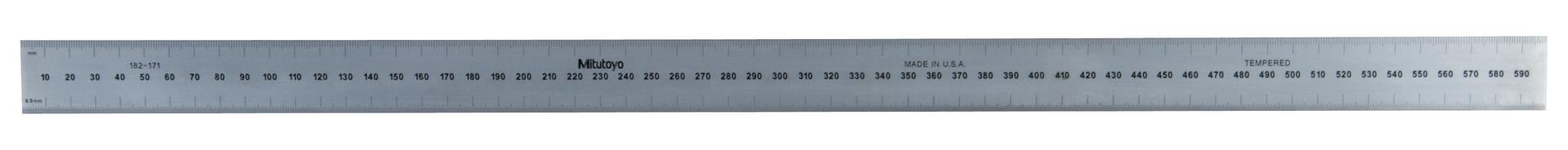 Mitutoyo, 182-171, Steel rule, 600mm, graduation (1mm,.5mm,1mm,.5mm), width 30mm, Satin Chrome Finish Tempered Stainless Steel