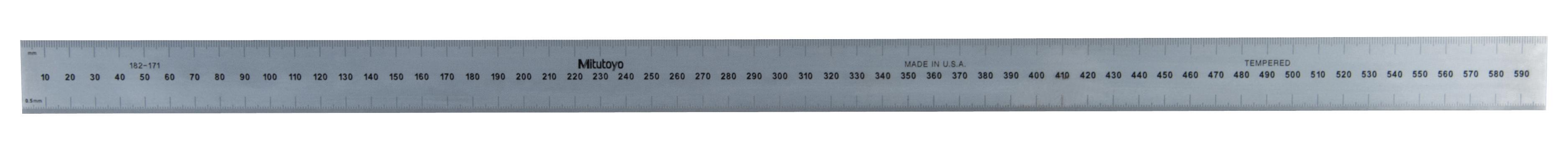 Mitutoyo, 182-171, Steel rule, 600mm, graduation (1mm,.5mm,1mm,.5mm), width 30mm, Satin Chrome Finish Tempered Stainless Steel