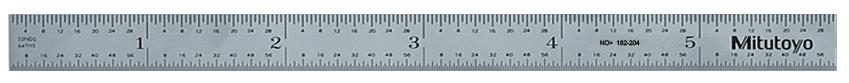 Mitutoyo, 182-204, 6 In, 3R Steel Rule, 1/2 In  Wide, Flexible, Satin Chrome Finish Tempered Stainless Steel, (1/32, 1/64, 1/10, 1/50)