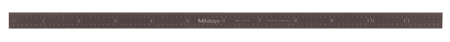Mitutoyo, 182-218, 12 In, 5R Steel Rule, 1/2 In  Wide, Flexible, Black Chrome Finish tempered Stainless Steel, (1/32, 1/64, 1/10, 1/100)