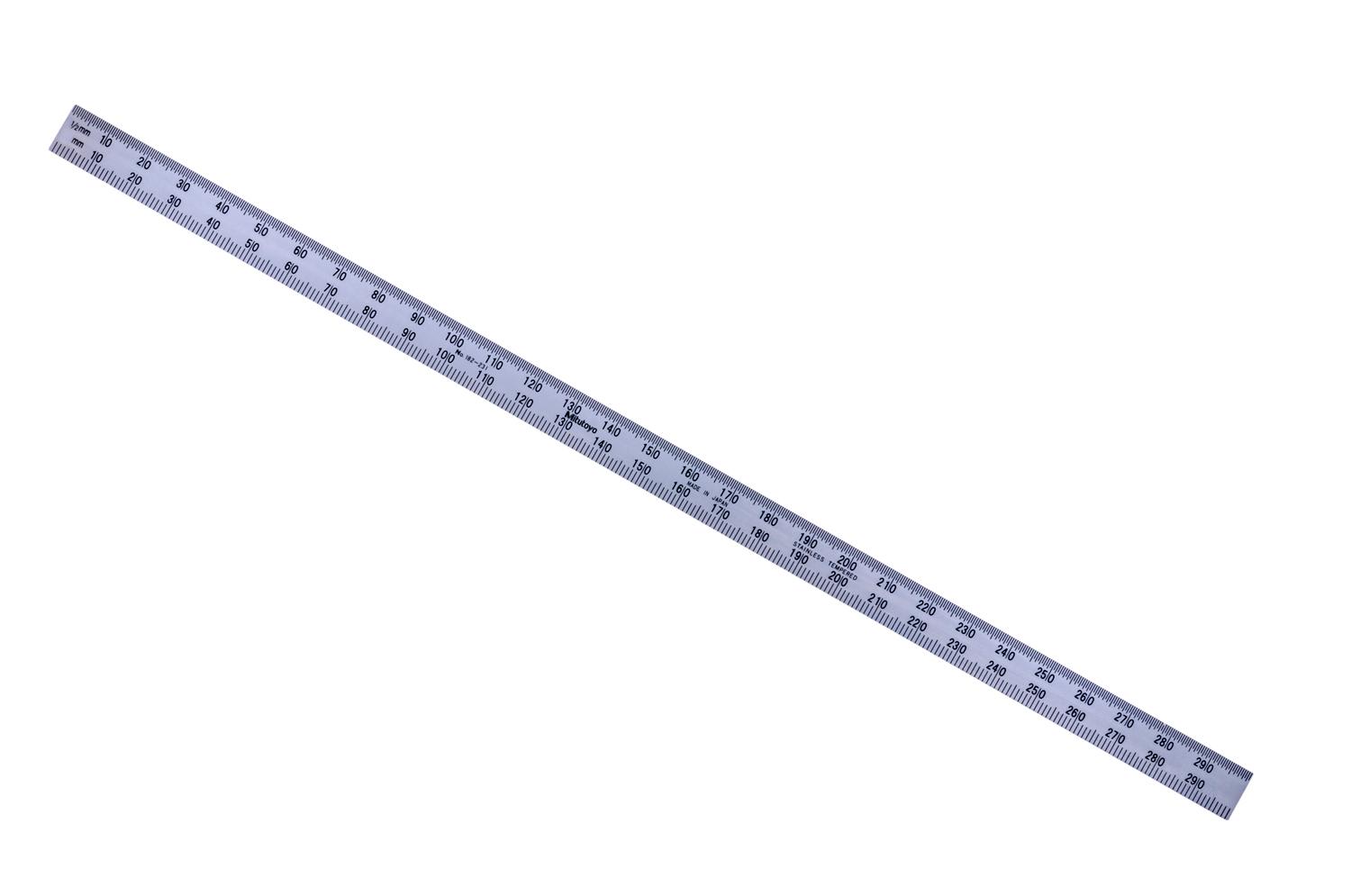 Mitutoyo, 182-231, 300mm Steel Rule, 12mm  Wide, Flexible, Satin Chrome Finish Tempered Stainless Steel, (1mm,0.5mm,1mm, 0.5mm)