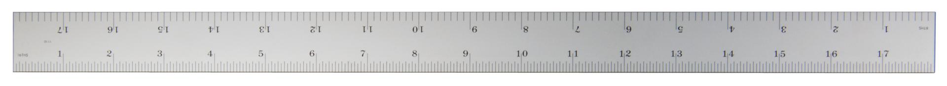 Mitutoyo, 182-241, 18 In, 16R Steel Rule, 3/4 In  Wide, Flexible, Satin Chrome Finish Tempered Stainless Steel, (1/32, 1/64, 1/50, 1/100)