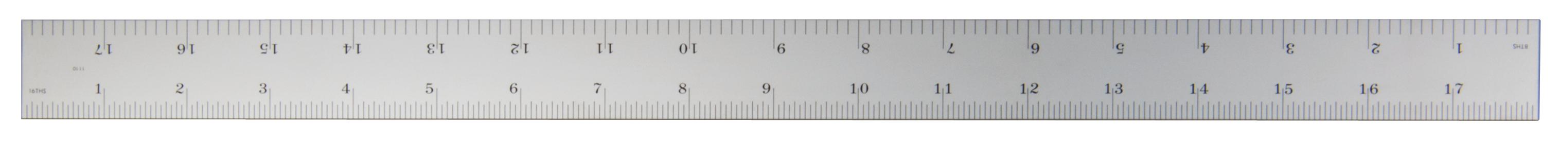 Mitutoyo, 182-241, 18 In, 16R Steel Rule, 3/4 In  Wide, Flexible, Satin Chrome Finish Tempered Stainless Steel, (1/32, 1/64, 1/50, 1/100)