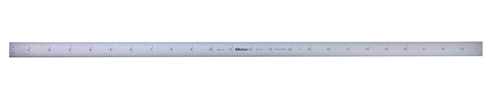 Mitutoyo, 182-263, Steel rule, 24 inch, 5R,  Flexible, Satin Chrome Finish Tempered Stainless Steel, (1/32, 1/64, 1/50, 1/100), width 3/4 inch