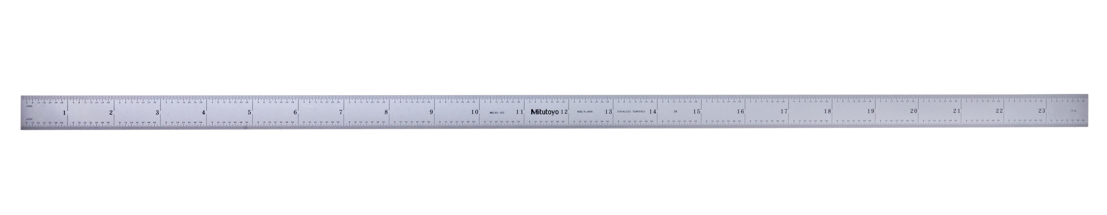 Mitutoyo, 182-263, Steel rule, 24 inch, 5R,  Flexible, Satin Chrome Finish Tempered Stainless Steel, (1/32, 1/64, 1/50, 1/100), width 3/4 inch
