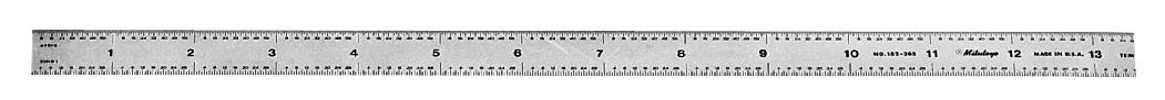 Mitutoyo, 182-265, 24 In, 600mm Steel Rule, 3/4 In  Wide, Flexible, Satin Chrome Finish Tempered Stainless Steel, (1/32, 1/64, 1mm, 0.5mm)
