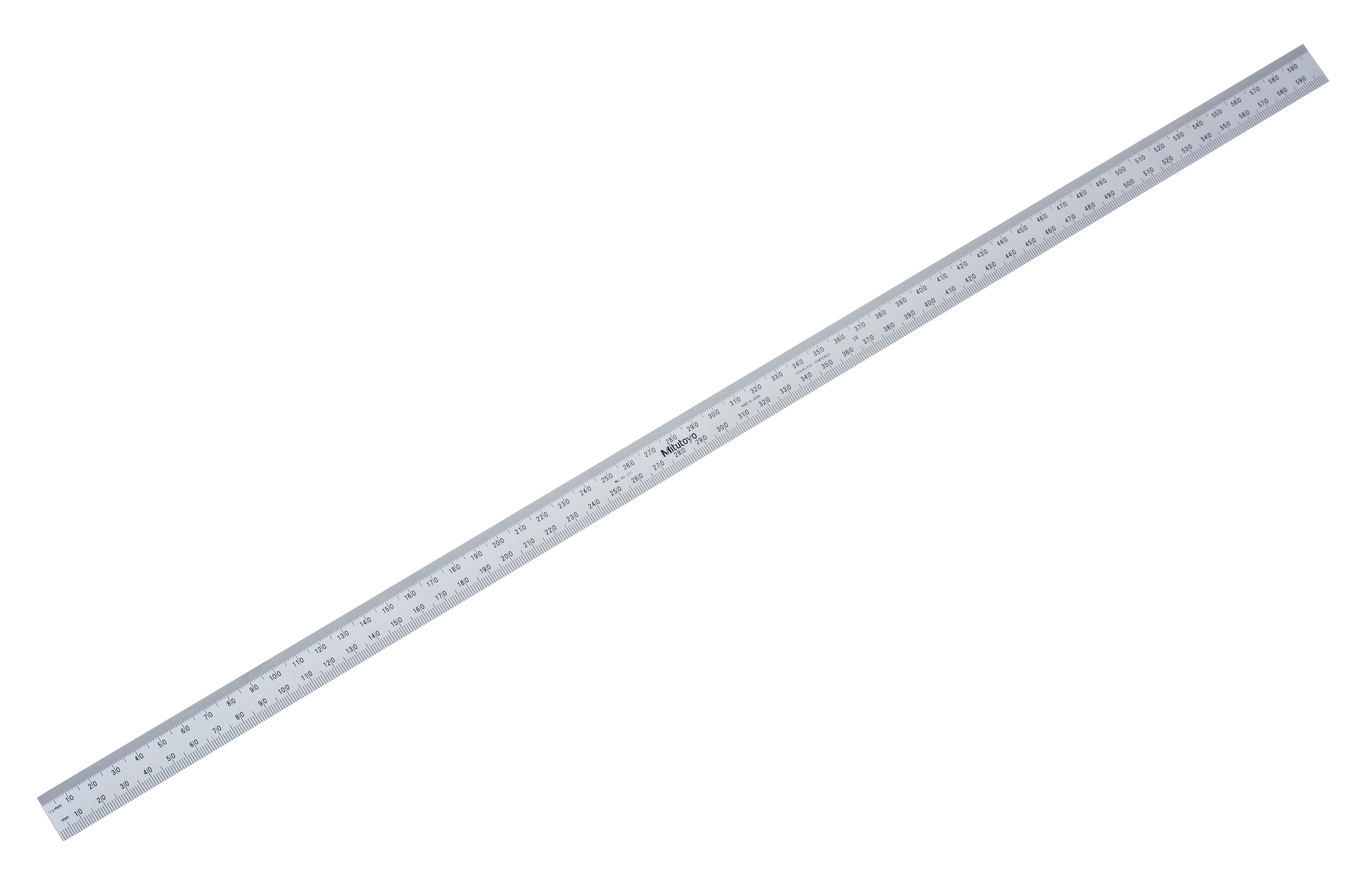 Mitutoyo, 182-271, Steel rule, 600mm,  Flexible, Satin Chrome Finish Tempered Stainless Steel, (1mm,.5mm,1mm,.5mm), width 18mm