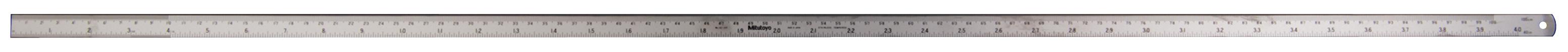 Mitutoyo, 182-309, 40 In, 1000mm Steel Rule, 5/8 In  Wide, One-side, Semi-flexible, Satin Chrome Finish Tempered Stainless Steel, (1/16, 1/32, 1/64, 1mm, 0.5mm)