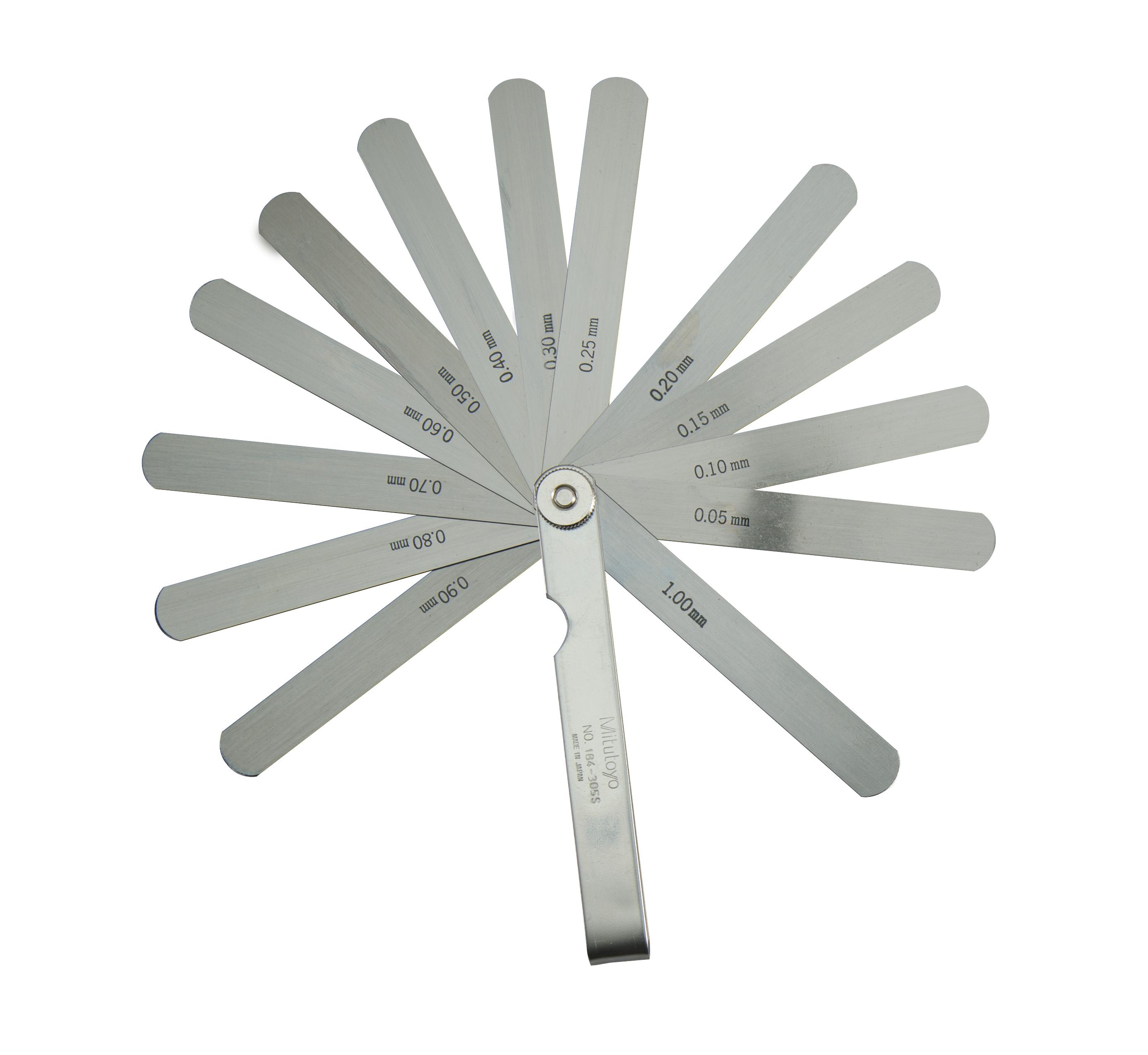 Mitutoyo, 184-305S, 0.05-1mm, 100mm Length, Thickness Gage Set, 13 Leaves (0.05-0.3mm by 0.05mm, 0.4-1mm by 0.15mm)