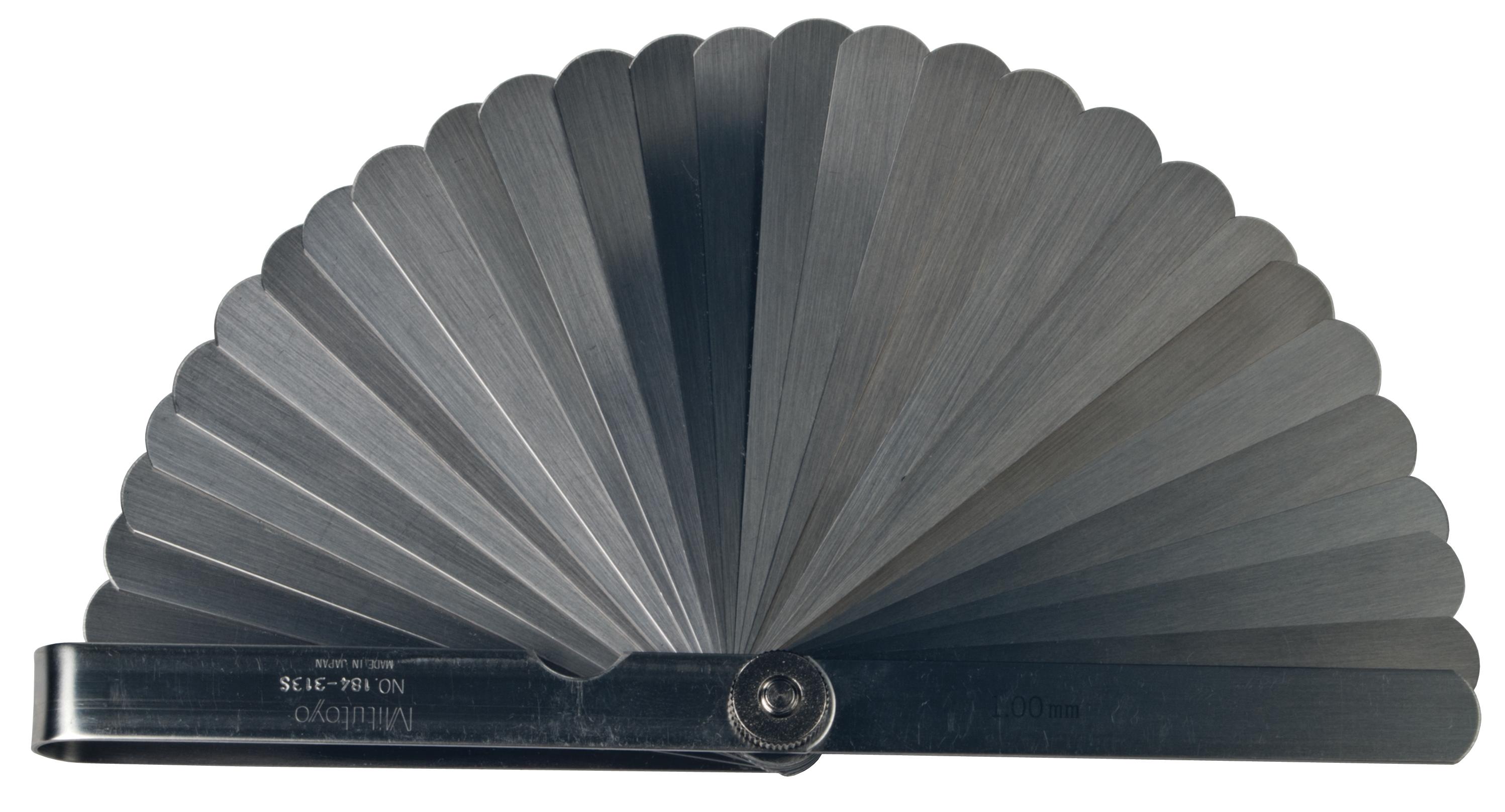 Mitutoyo, 184-313S, 0.05-1mm, 100mm Length, Thickness Gage Set, 28 Leaves (0.05-0.15mm by 0.01mm, 0.2-1mm by 0.05mm)