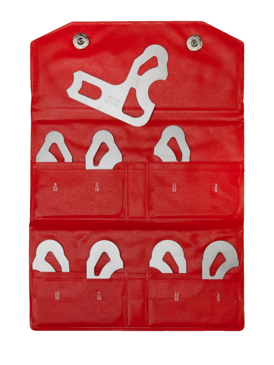 Mitutoyo, 186-904, 9/32-1/2 In, Concave/Convex Radius Gage Set, 8 Leaves (9/32 In to 1/2 In by 32nds)