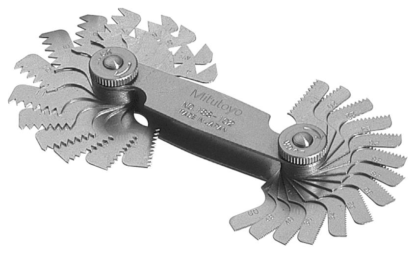 Mitutoyo, 188-102, 4-60 TPI, 55 Degrees, Screw Pitch Gage Set, 28 Leaves (4, 4.5, 5-14, 16, 18, 19, 20, 22, 24, 25, 26, 28, 30, 32, 34, 
36, 40, 48, 60 TPI)