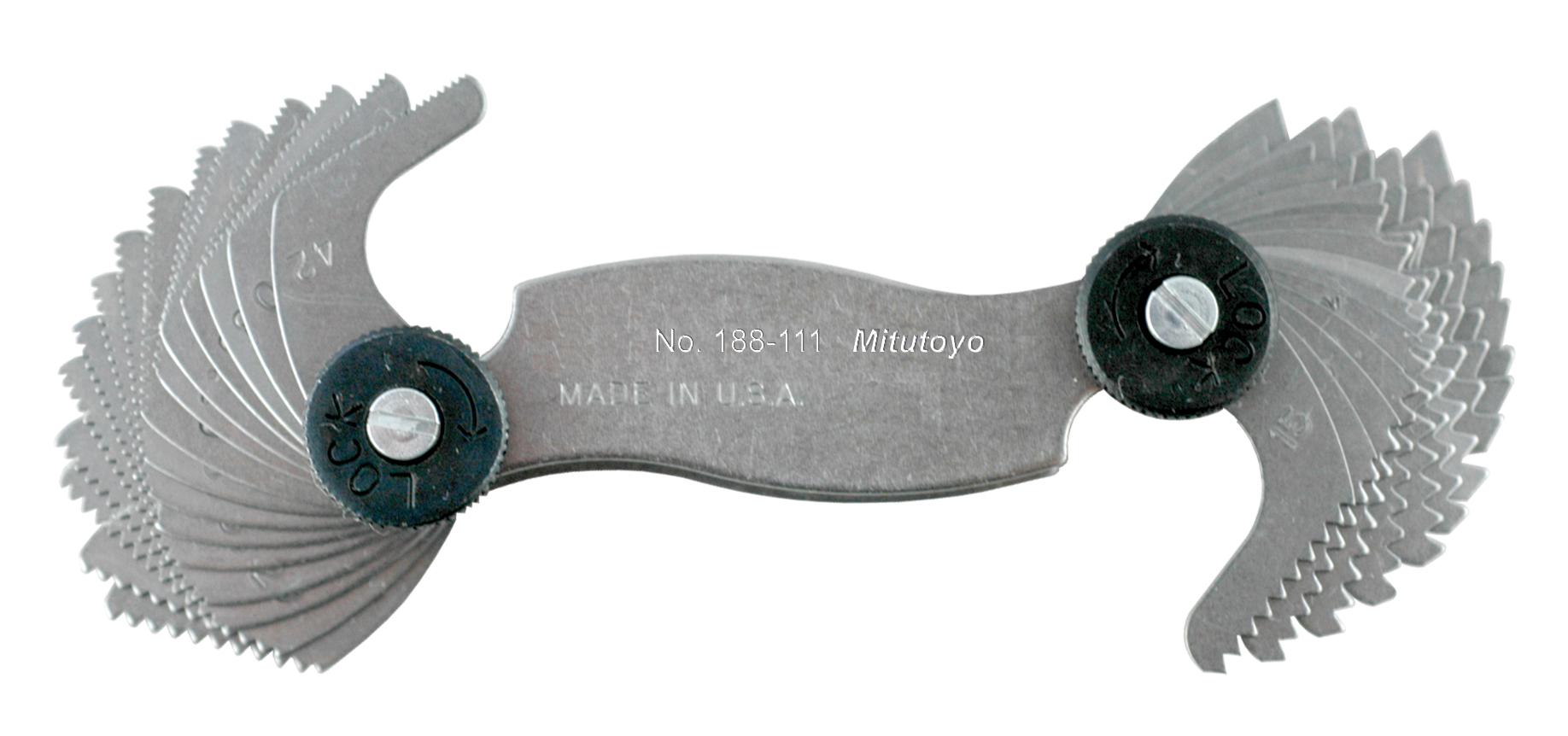 Mitutoyo, 188-111, 4-42 TPI, 60 Degrees, Screw Pitch Gage Set, 30 Leaves (4, 4.5, 5, 5.5, 6-11, 11.5, 16, 18, 20, 22, 24, 26, 27, 28, 30, 32, 34,
36, 38, 40, 42 TPI)