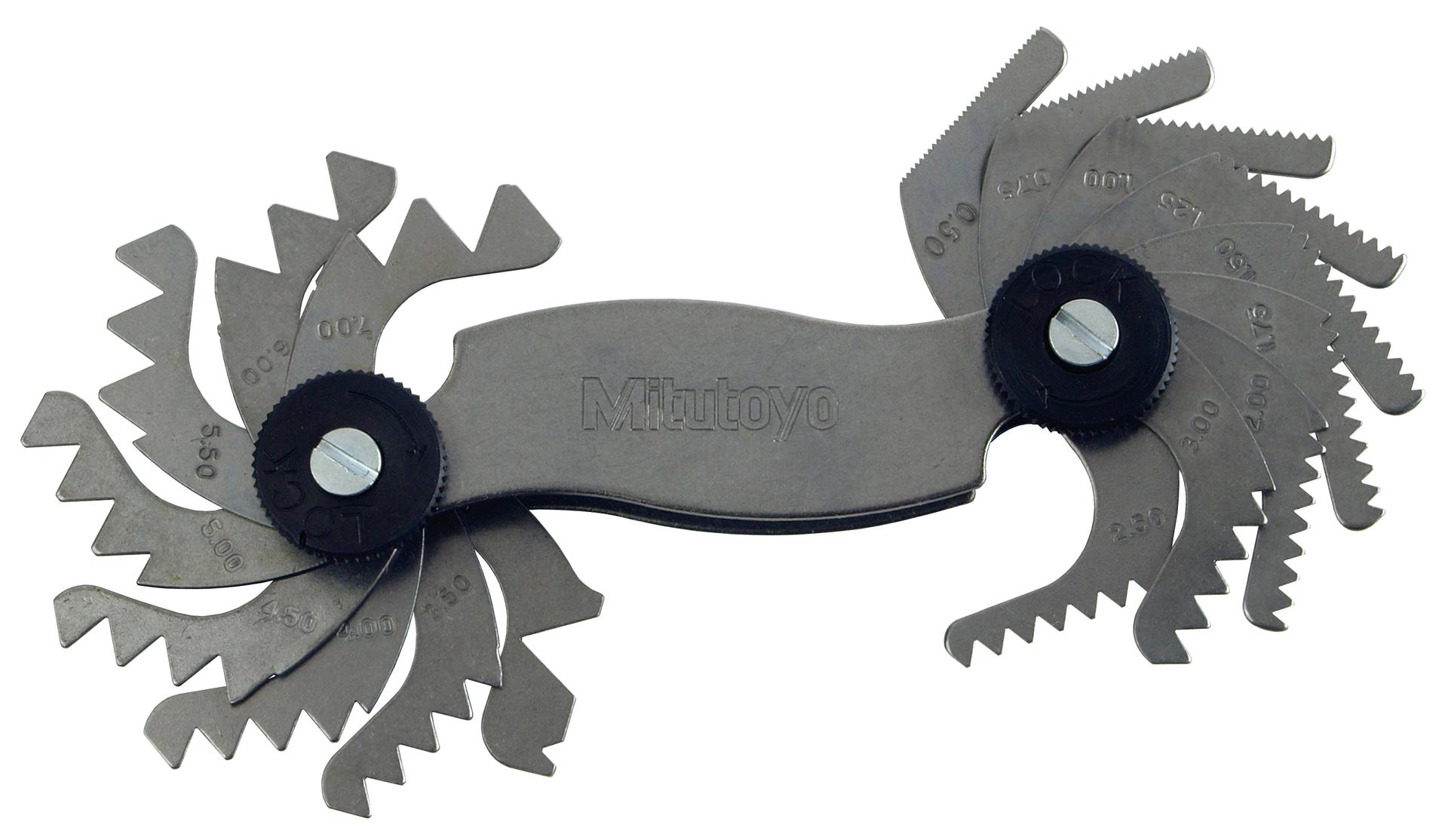 Mitutoyo, 188-121, 0.4-7mm, 60 Degrees, Screw Pitch Gage Set, 18 Leaves (0.4, 0.5, 0.75, 1, 1.25, 1.5, 1.75, 2-7 by 0.5mm) 
