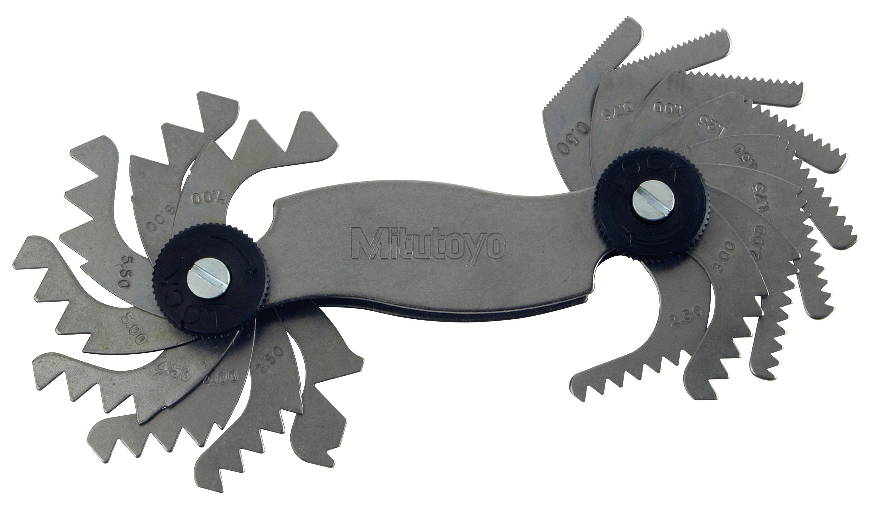 Mitutoyo, 188-121, 0.4-7mm, 60 Degrees, Screw Pitch Gage Set, 18 Leaves (0.4, 0.5, 0.75, 1, 1.25, 1.5, 1.75, 2-7 by 0.5mm) 