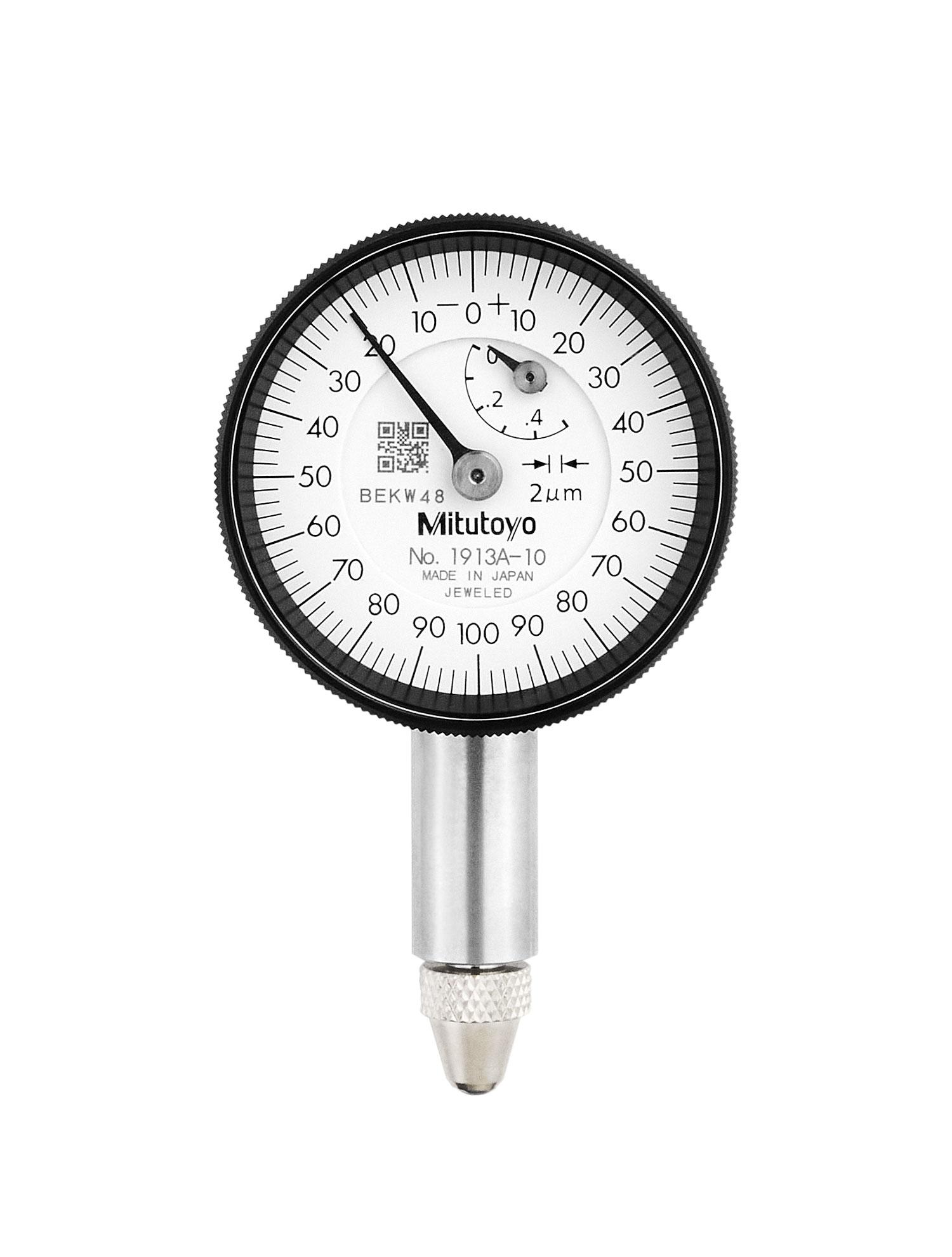 Mitutoyo, 1913A-10, 0.002mm, 0.5mm/(.2mm per rev) Dial Indicator, 0-100-0, Lug Back, 8mm stem, Series 0, Compact Type, Jeweled