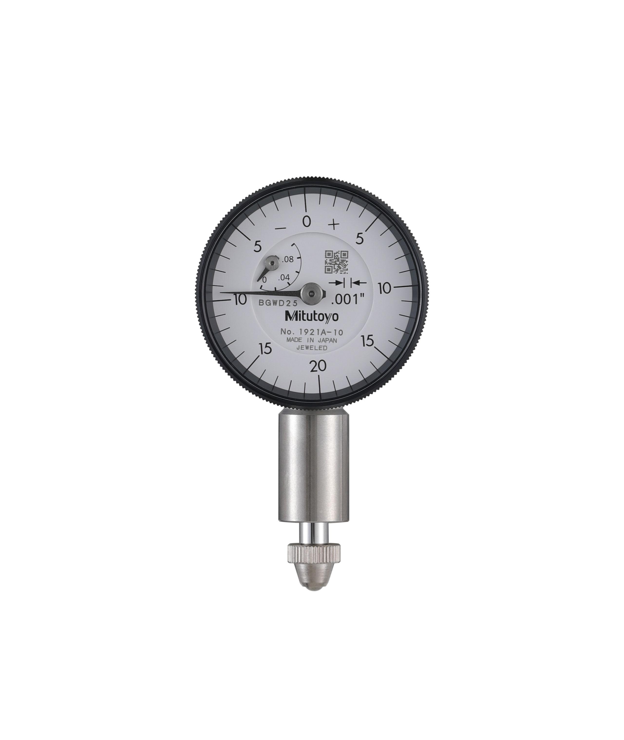 Mitutoyo, 1921A-10, Dial Indicator, compact type, .001 inch graduation, .1 inch range, .04 inch range/rev, 0-20-0 dial reading, w/ lug