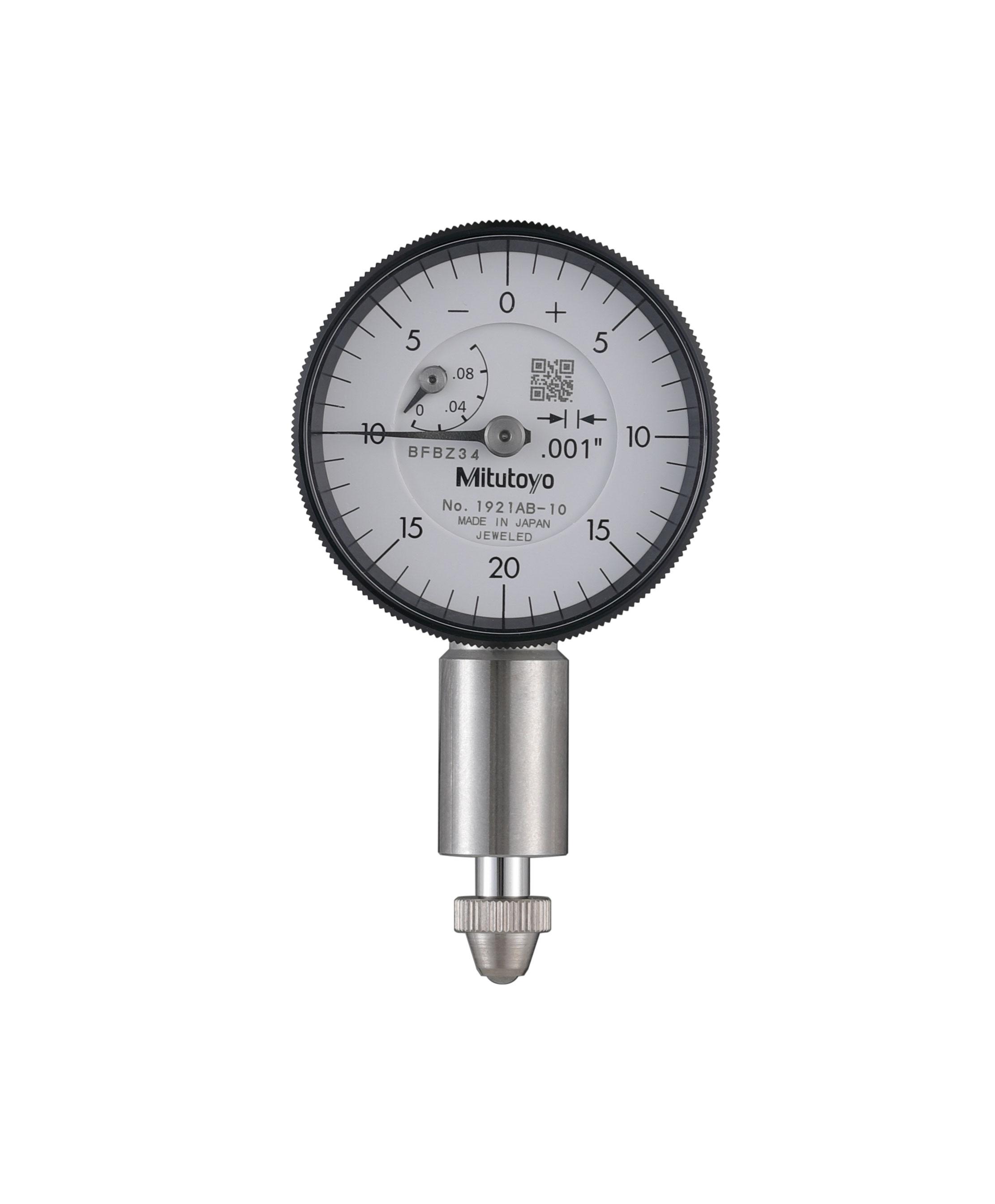 Mitutoyo, 1921AB-10, .001 In, .1 In/(.04 In per rev) Dial Indicator, 0-20-0, Flat Back, Series 0, 3/8 In stem diameter