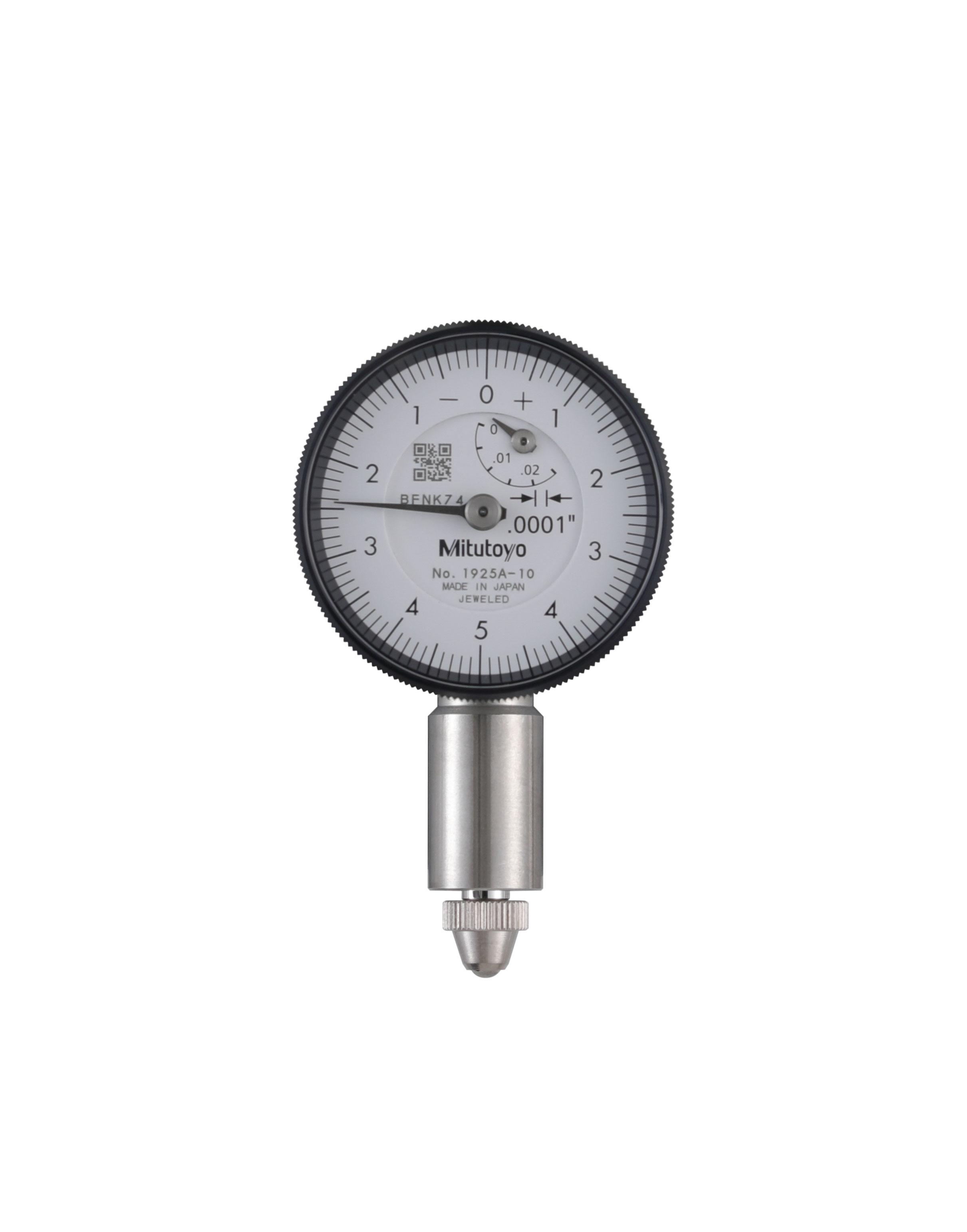 Mitutoyo, 1925A-10, .0001 In, .025 In/(.01 In per rev) Dial Indicator, 0-5-0, Lug Back, Series 0, 3/8 In stem diameter, Jeweled