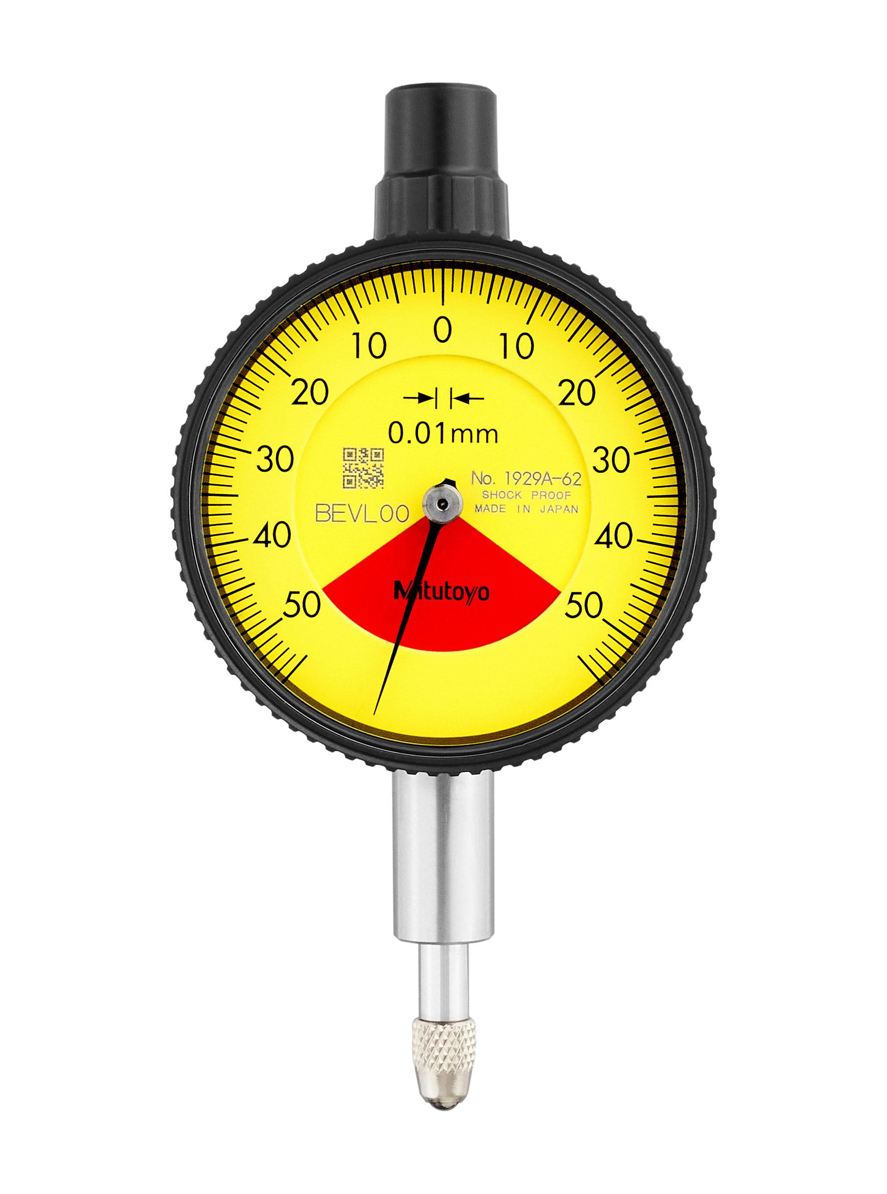 Mitutoyo, 1929A-62, 0.01mm, 1mm/1.4mm Dial Indicator, 50-0-50, Lug Back, 8mm stem, Series 1, Compact One Rev, Shockproof, Waterproof