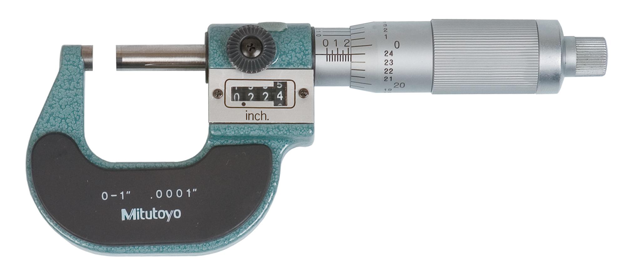 Mitutoyo, 193-211, 0-1 In, .0001 In Digit Counter Outside Micrometer, Carbide Tip, Friction Thimble