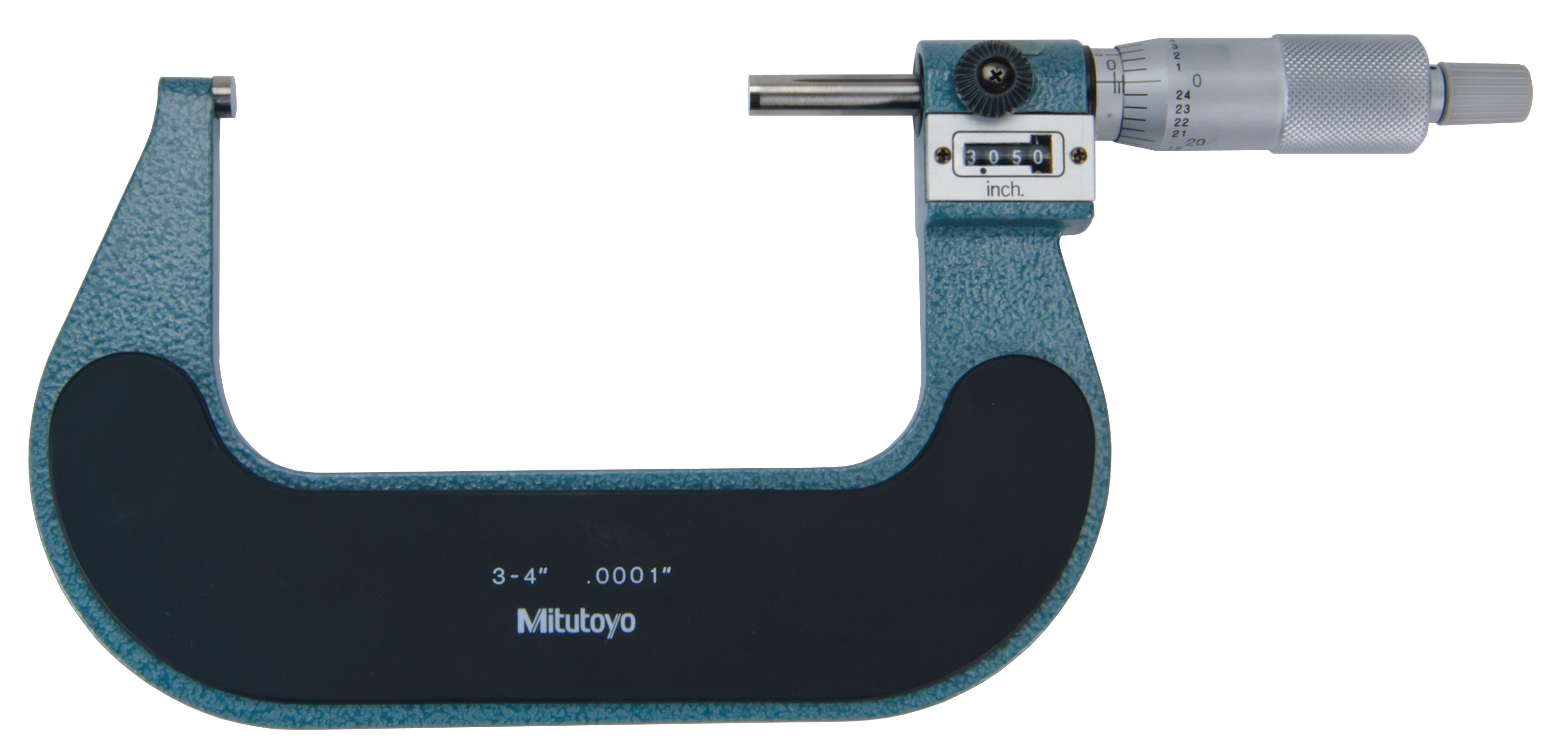 Mitutoyo, 193-214, 3-4 In, .0001 In Digit Counter Outside Micrometer, Carbide Tip, Ratchet Stop, With Standard