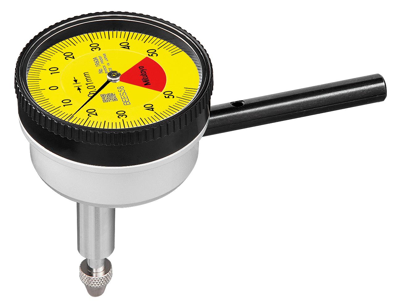 Mitutoyo, 1960A, 0.01mm, 1mm/1.27mm Back Plunger Dial Indicator, 50-0-50, 8mm stem, Series 1