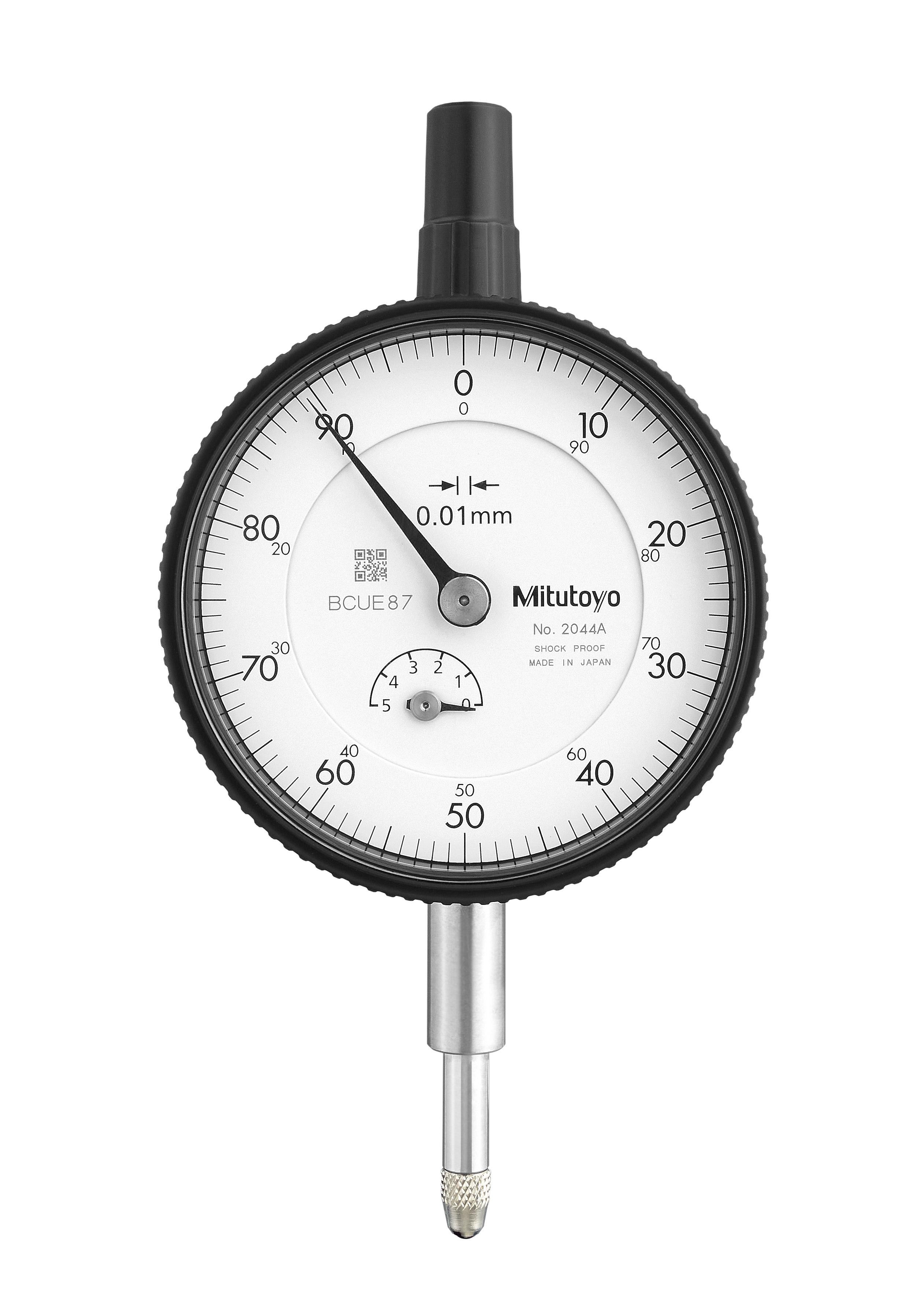 Mitutoyo, 2044A, 0.01mm, 5mm/(1mm per rev) Dial Indicator, 0-100, Lug Back, 8mm stem, Series 2, Shockproof