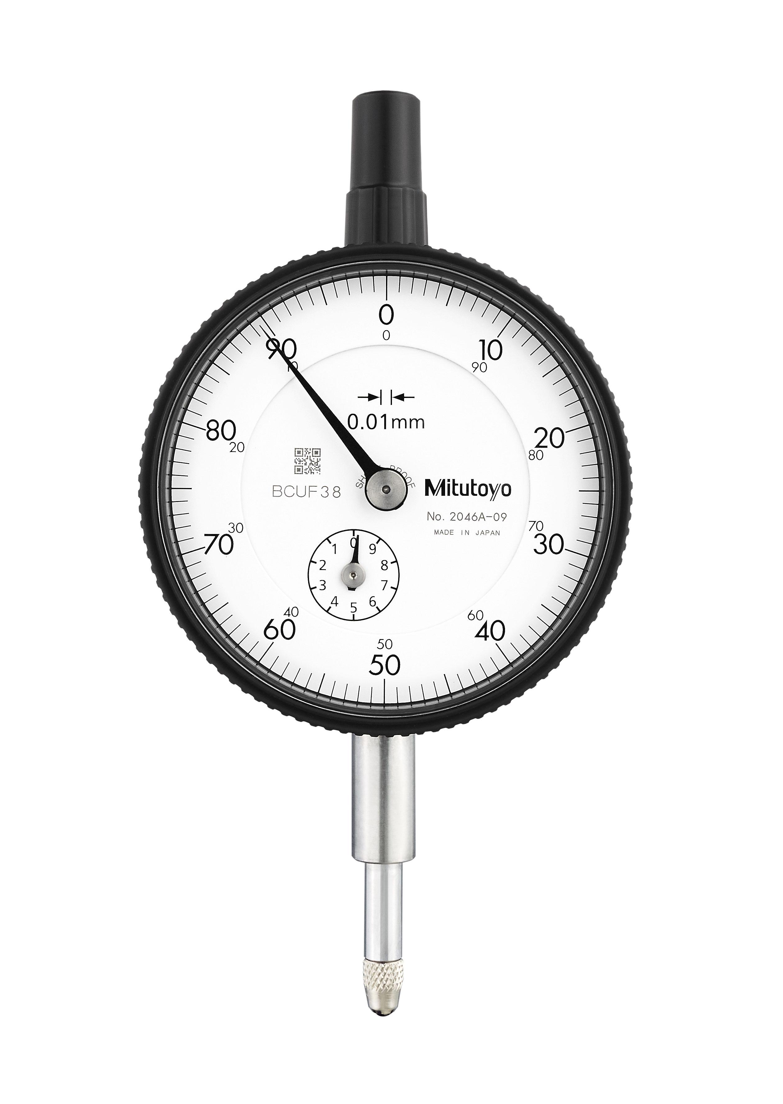 Mitutoyo, 2046A-09, 0.01mm, 10mm/(1mm per rev) Dial Indicator, 0-100, Lug Back, 8mm stem, Series 2, Shockproof