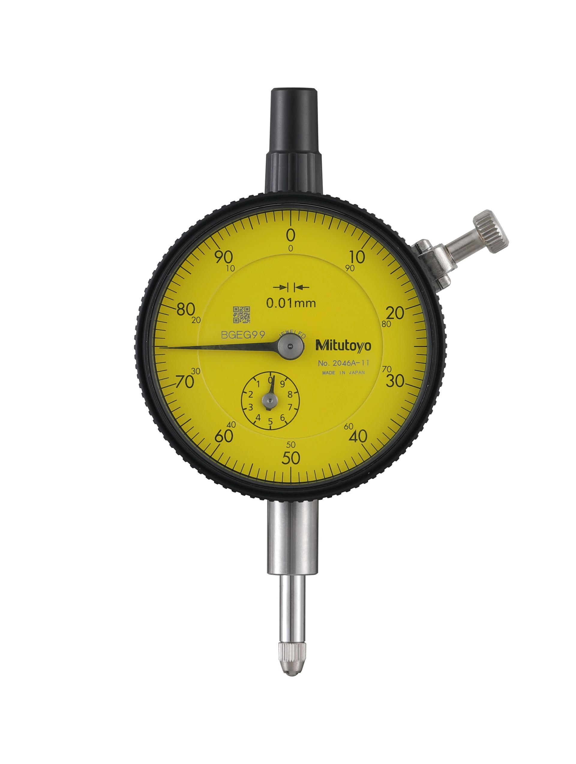 Mitutoyo, 2046A-11, 0.01mm, 10mm/(1mm per rev) Dial Indicator, 0-100, Lug Back, 3/8 In stem, Series 2, Jeweled