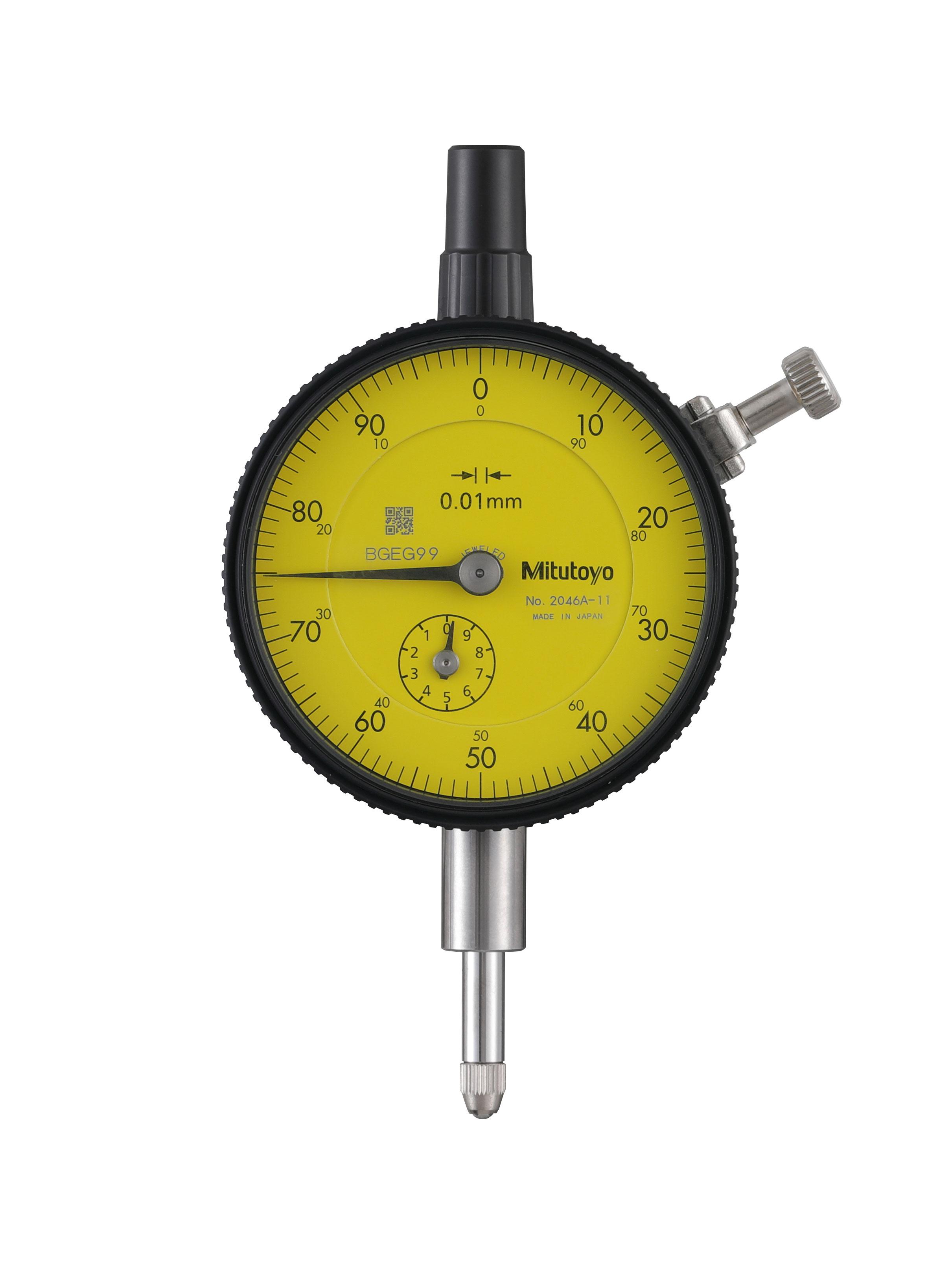 Mitutoyo, 2046A-11, 0.01mm, 10mm/(1mm per rev) Dial Indicator, 0-100, Lug Back, 3/8 In stem, Series 2, Jeweled