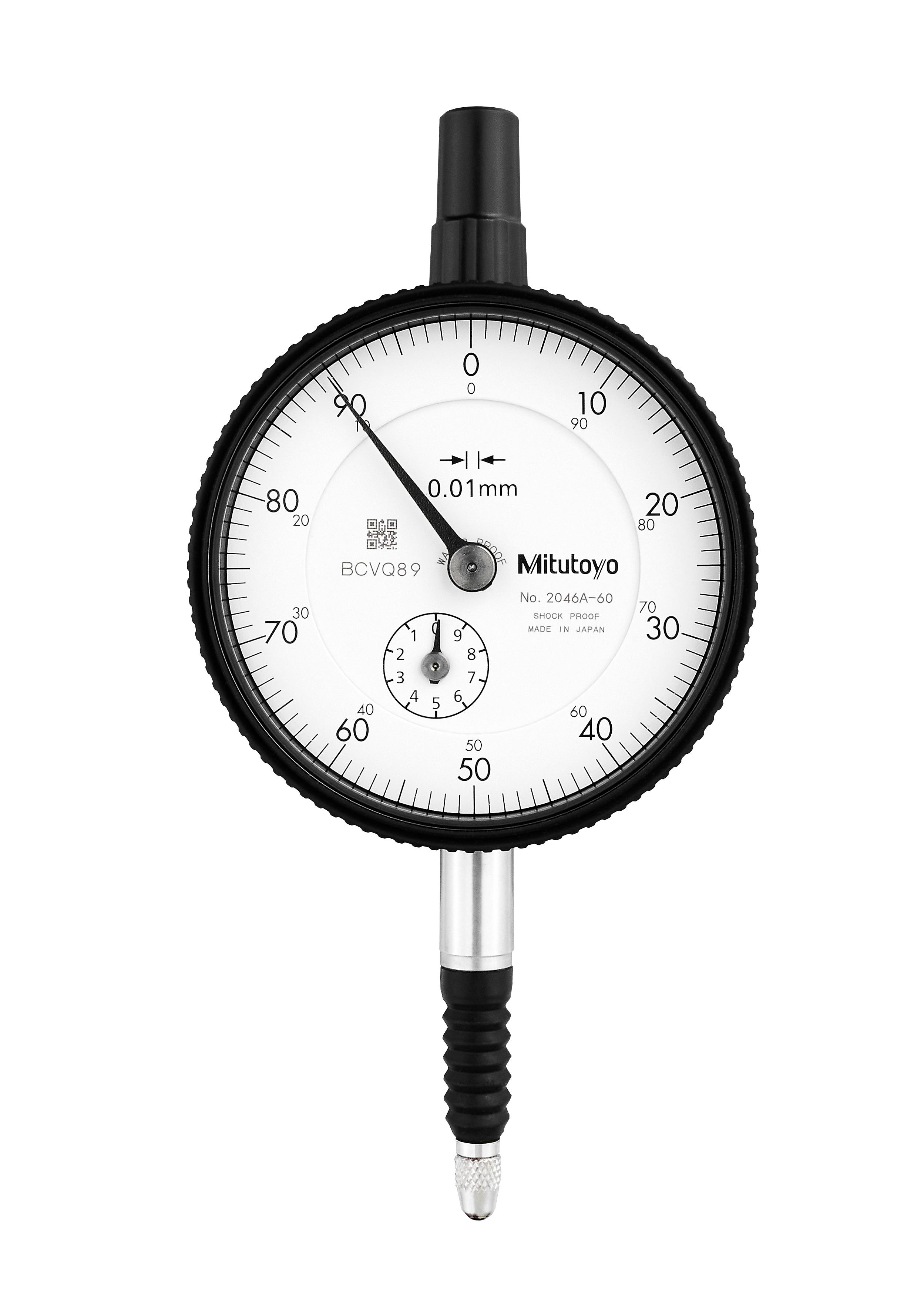 Mitutoyo, 2046A-60, 0.01mm, 10mm/(1mm per rev) Dial Indicator, 0-100, Lug Back, 8mm Stem, Series 2, Waterproof