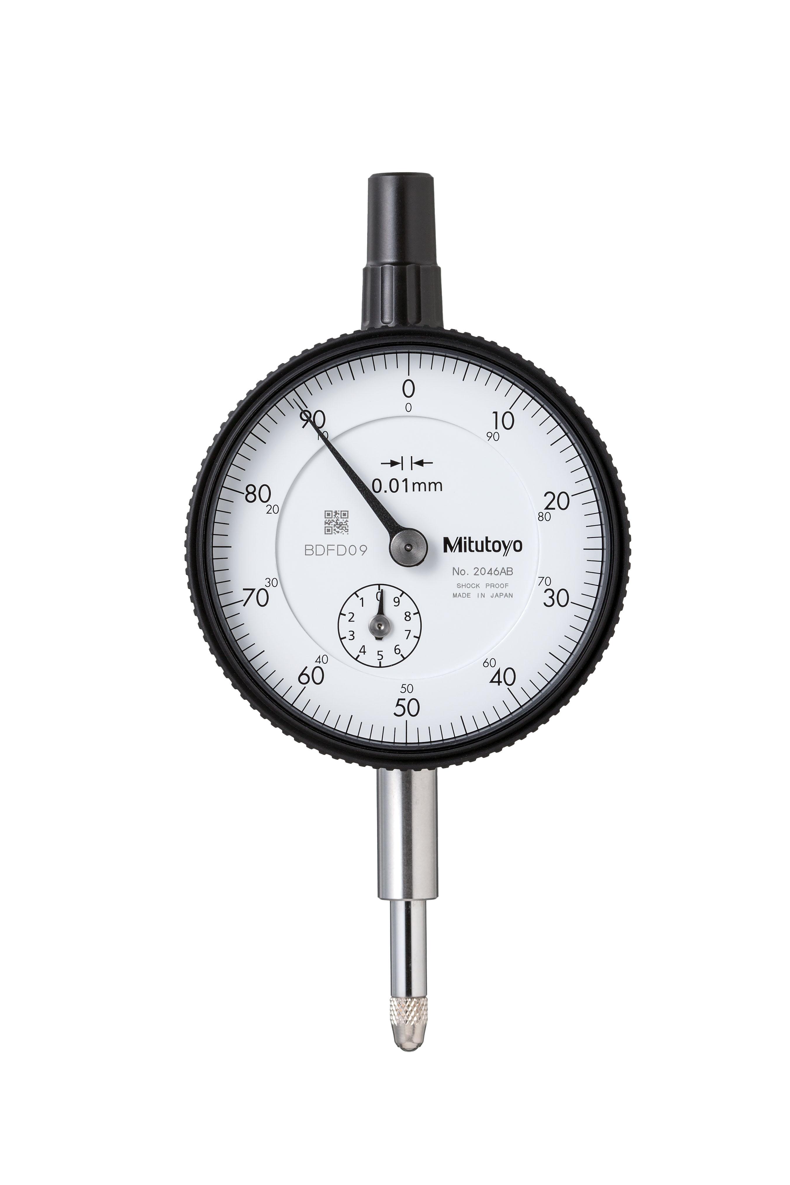 Mitutoyo, 2046AB, 0.01mm, 10mm/(1mm per rev) Dial Indicator, 0-100, Flat Back, 8mm stem, Series 2