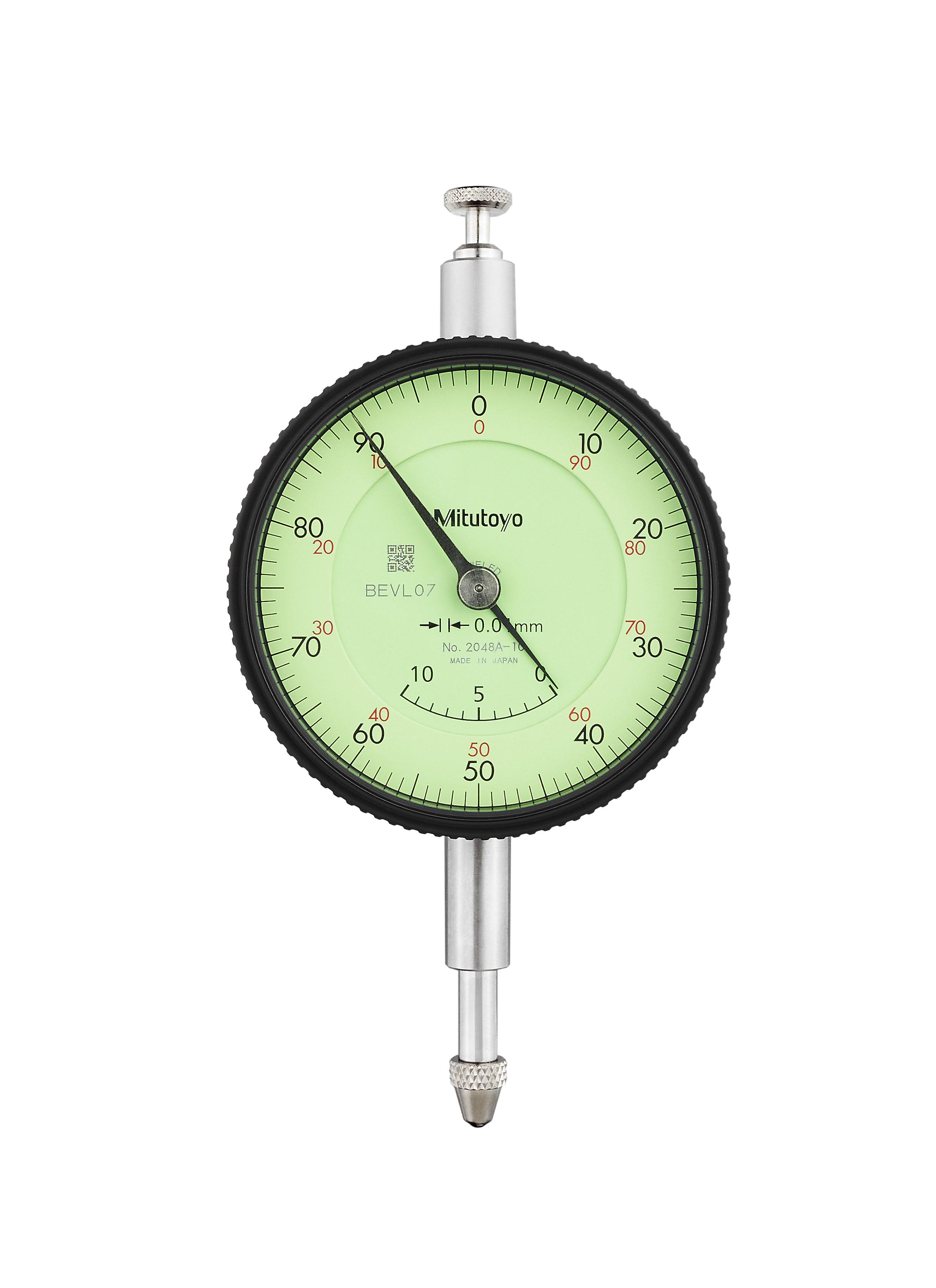 Mitutoyo, 2048A-10, 0.01mm, 10mm/(1mm per rev) Dial Indicator, 0-100, Lug Back, 8mm stem, Series 2, Jeweled, Adjustable Hand