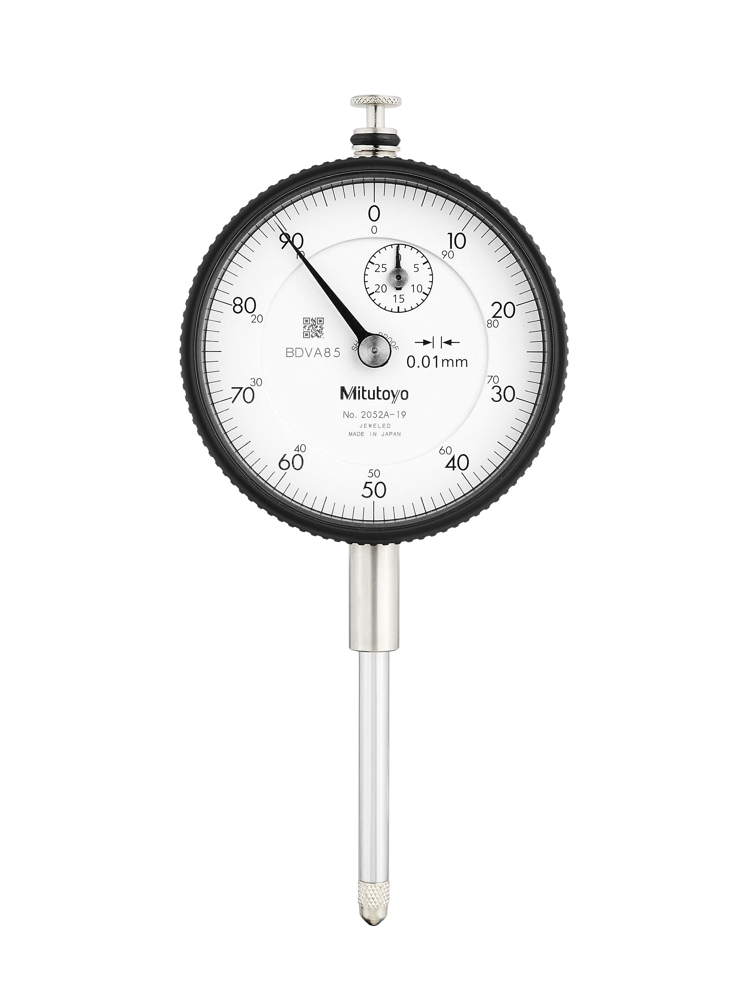 Mitutoyo, 2052A-19, 0.01mm, 30mm/(1mm per rev) Dial Indicator, 0-100, Lug Back, 8mm stem, Series 2, Shockproof, Jeweled, Damper