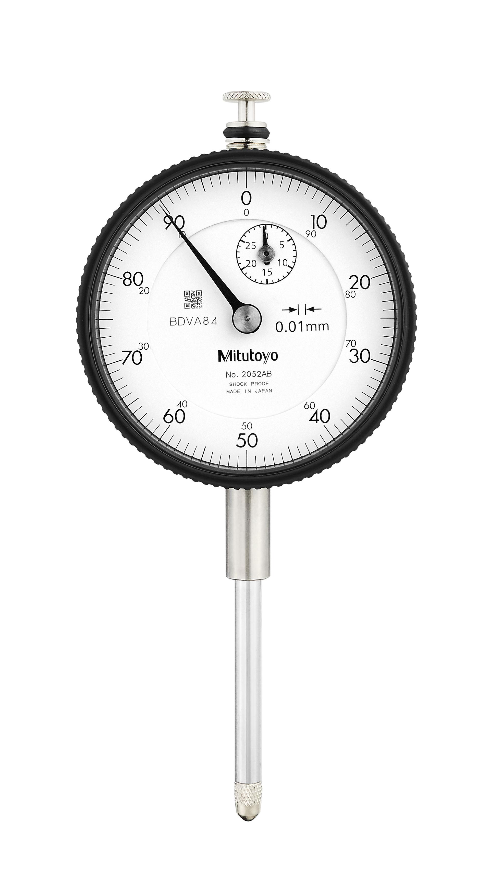Mitutoyo, 2052AB, Dial Indicator, 0-30mm Range, 0-100 Dial Reading, Flat Back