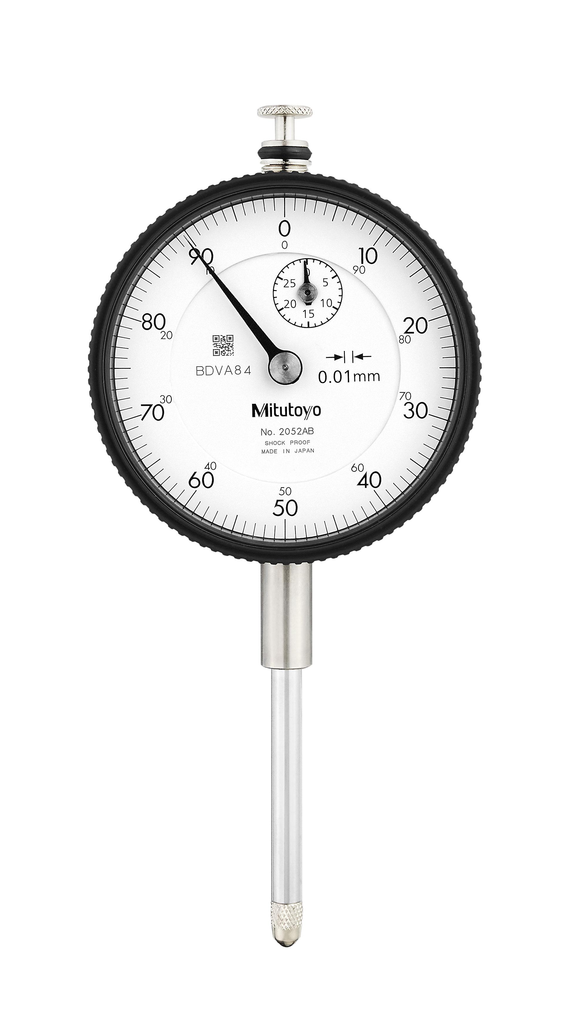 Mitutoyo, 2052AB, Dial Indicator, 0-30mm Range, 0-100 Dial Reading, Flat Back