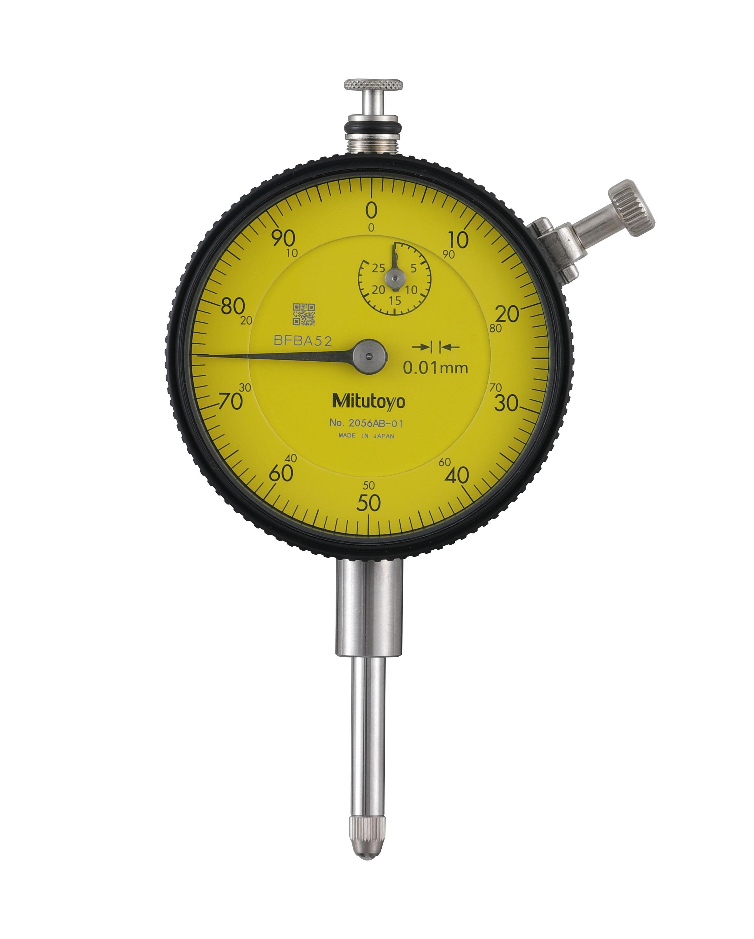 Mitutoyo, 2056AB-01, 0.01mm,  25mm/(1mm per rev) Dial Indicator, 0-100, Flat Back, 3/8 In stem, Series 2