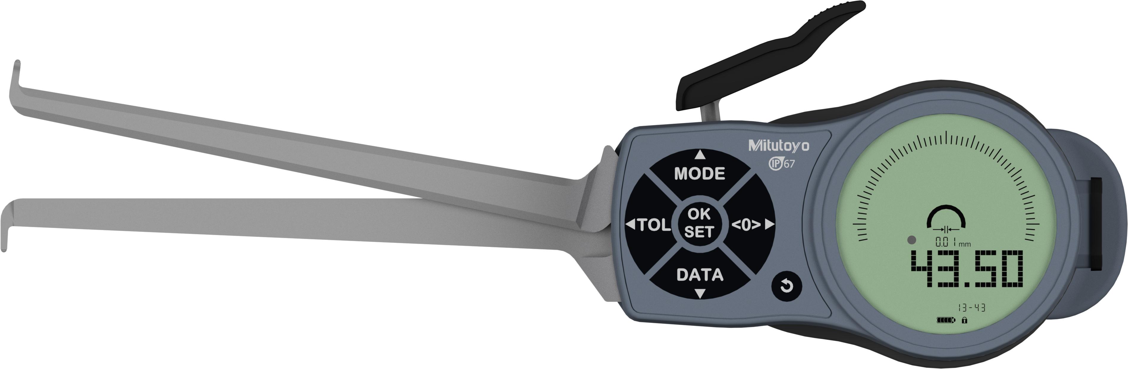 Mitutoyo, 209-944, Digimatic Caliper Gage, internal tube thickness measurement, .51-1.69 In/13-43mm range, .001 In/0.02mm resolution, .002 In/0.04mm accuracy