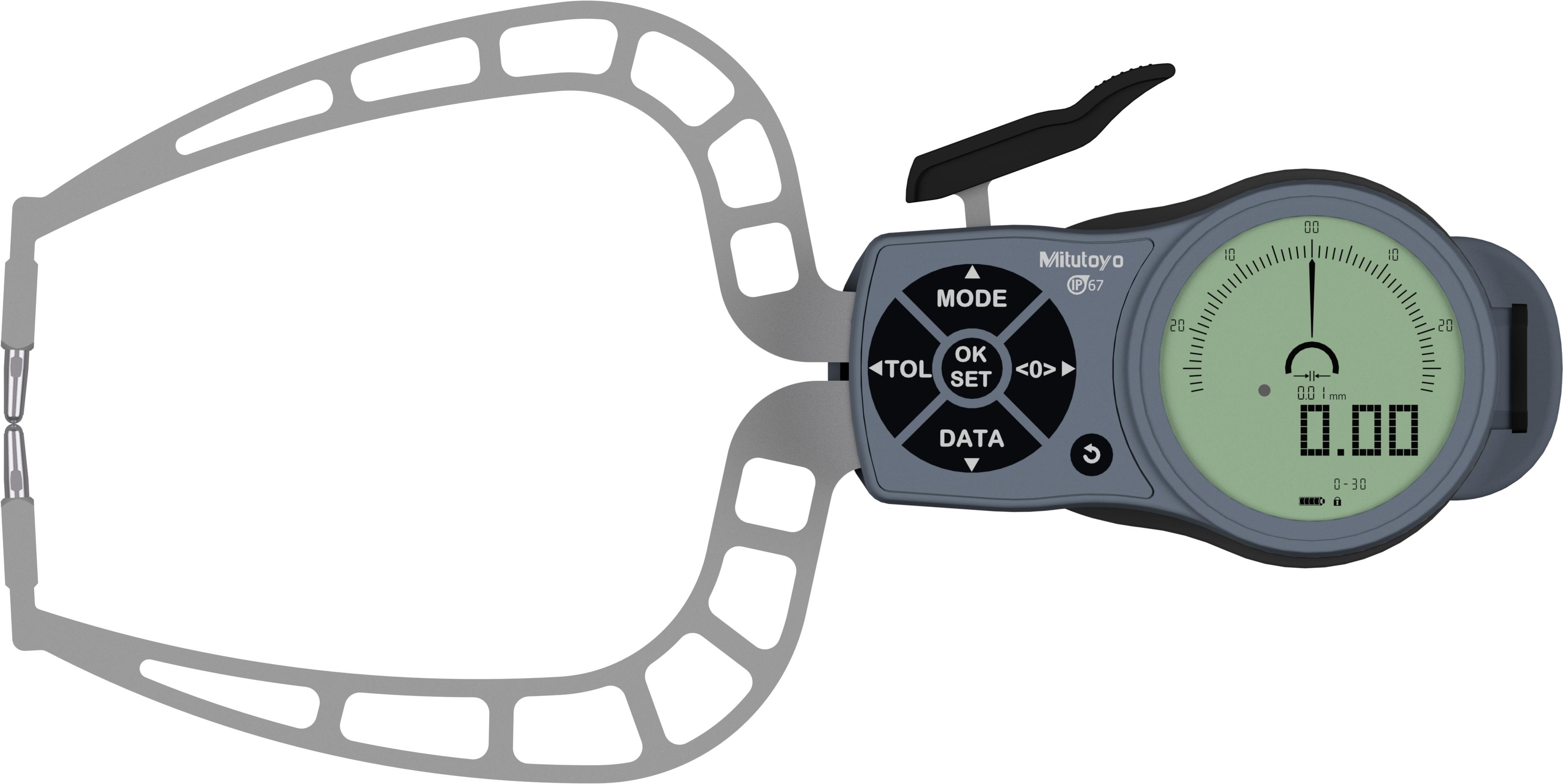 Mitutoyo, 209-951, Digimatic Caliper Gage, external tube thickness measurement, 0-1.18 In/0-30mm range, .001 In/0.02mm resolution, .002 In/0.04mm accuracy