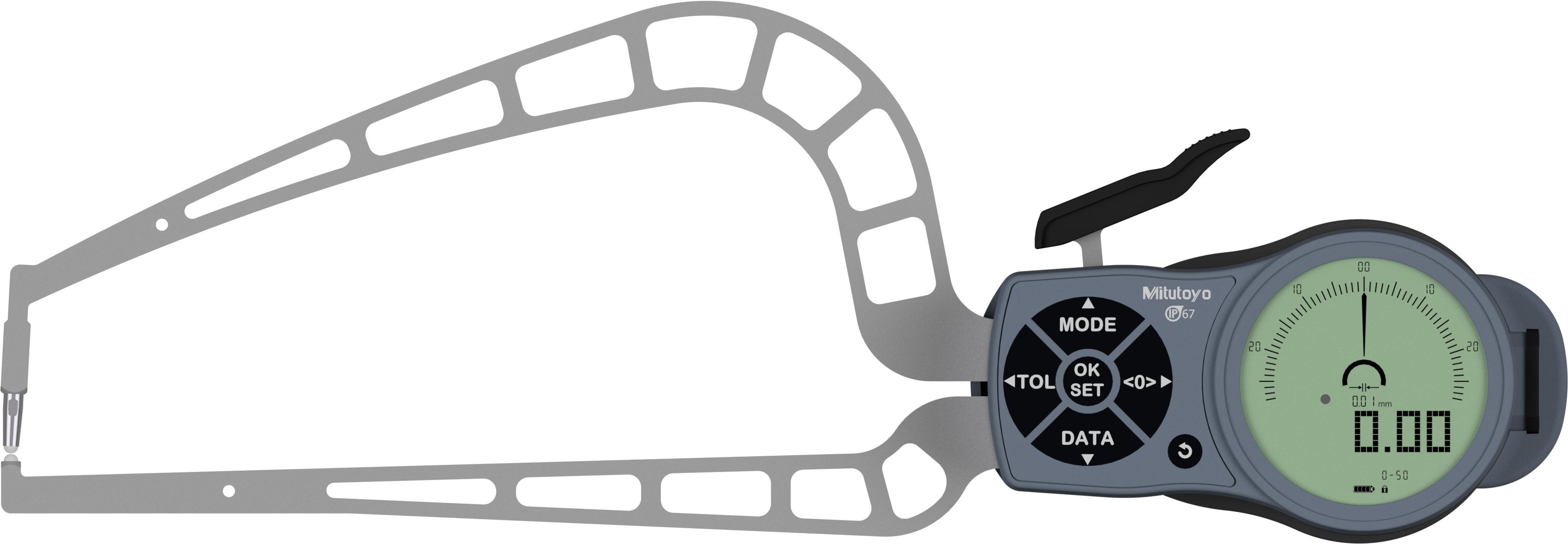 Mitutoyo, 209-955, Digimatic Caliper Gage, external tube thickness measurement, 0-1.97 In/0-30mm range, .001 In/0.02mm resolution, .0024 In/0.06mm accuracy