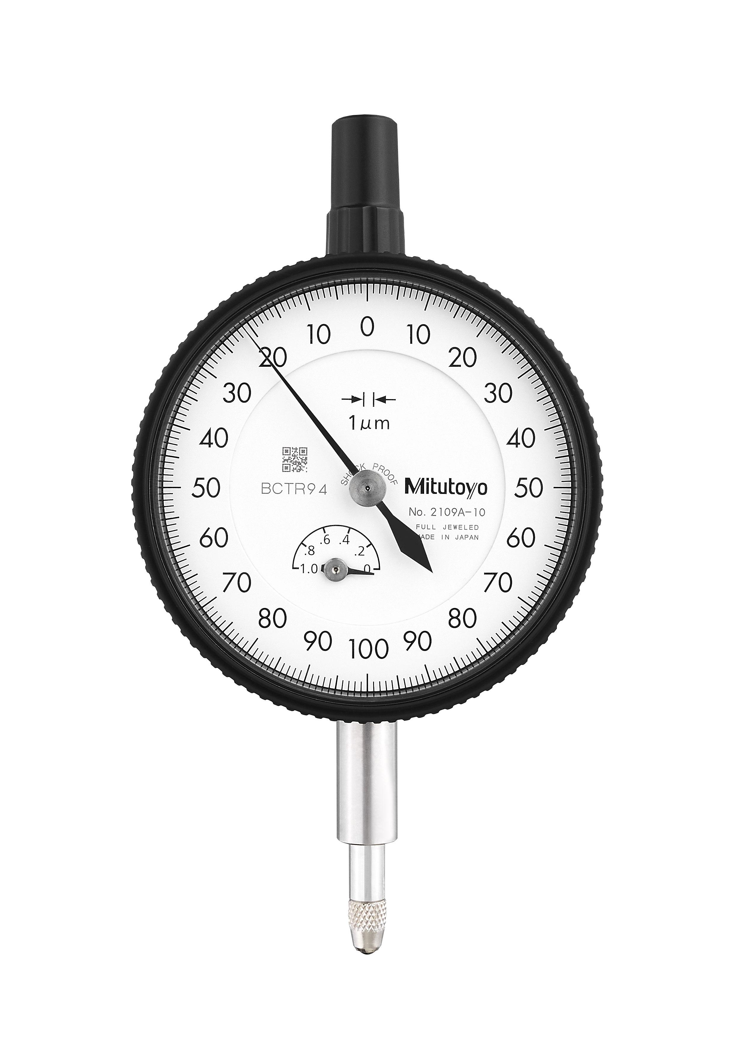 Mitutoyo, 2109A-10, 0.001mm, 1mm/(0.2mm per rev) Dial Indicator, 0-100-0, Lug Back, 8mm stem, Series 2, Shockproof, Jeweled