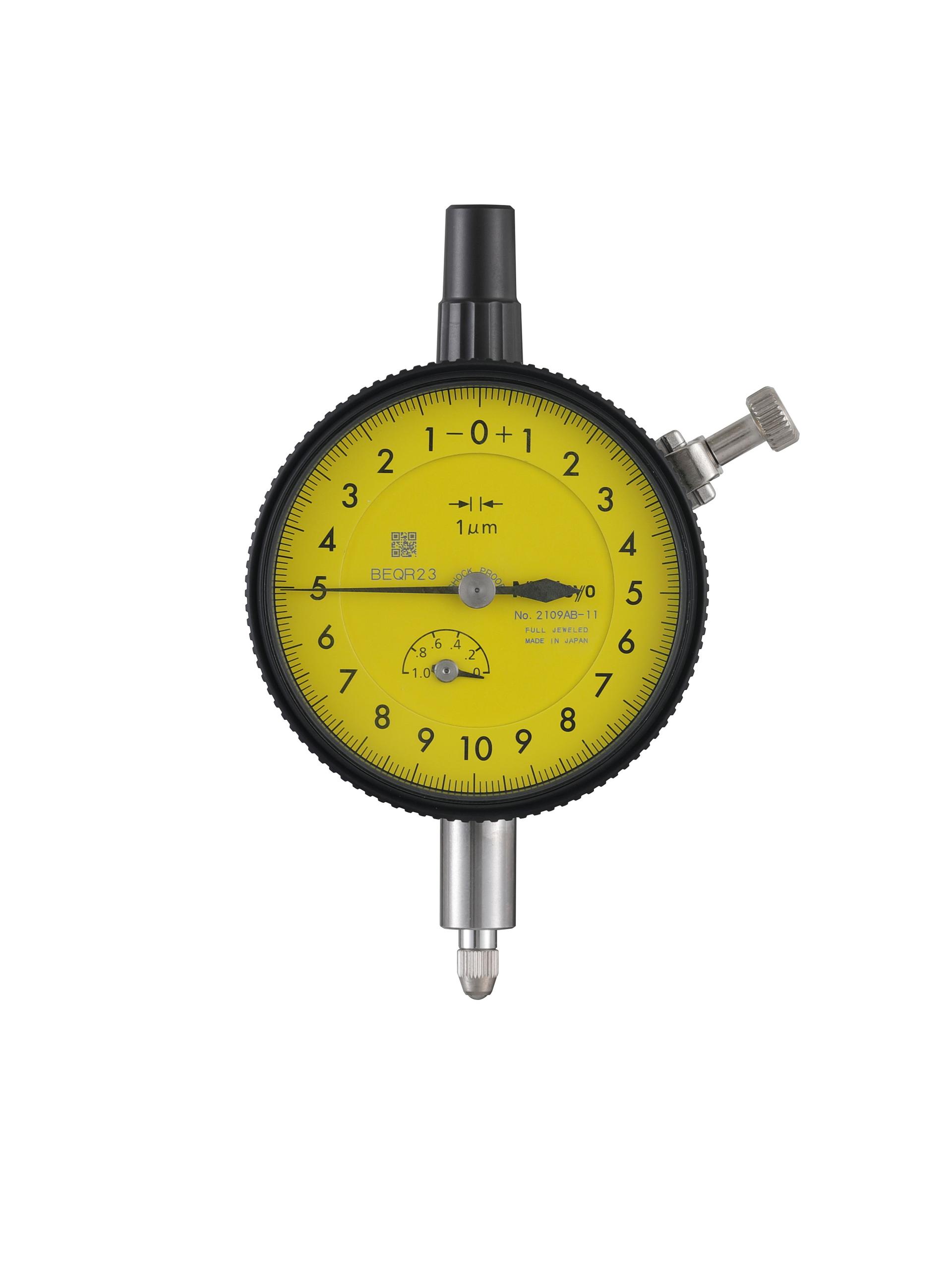 Mitutoyo, 2109AB-11, 0.001mm, 1mm/(0.2mm per rev) Dial Indicator, 0-100-0, Flat Back, 3/8 In stem, Series 2, Shockproof, Jeweled