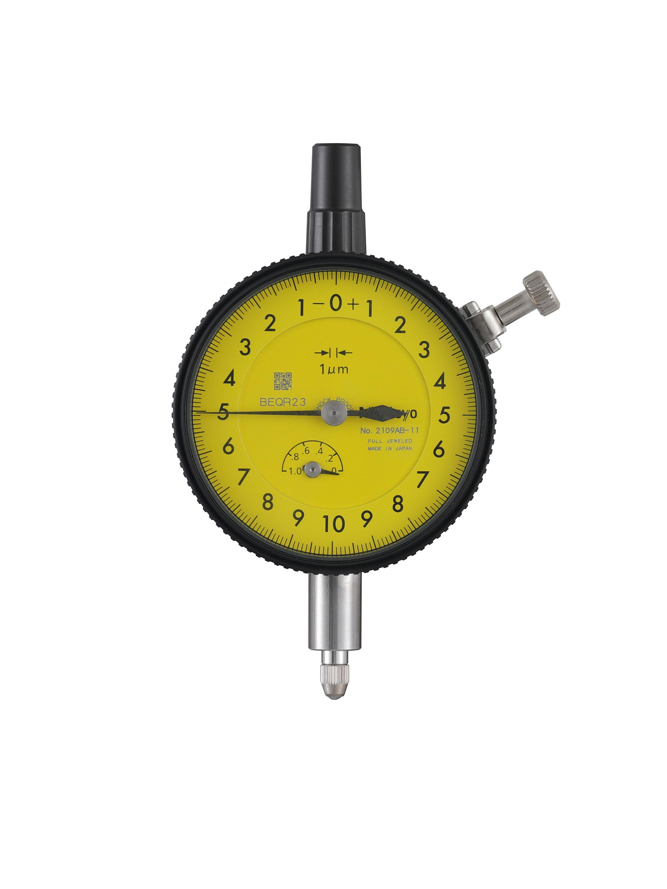Mitutoyo, 2109AB-11, 0.001mm, 1mm/(0.2mm per rev) Dial Indicator, 0-100-0, Flat Back, 3/8 In stem, Series 2, Shockproof, Jeweled